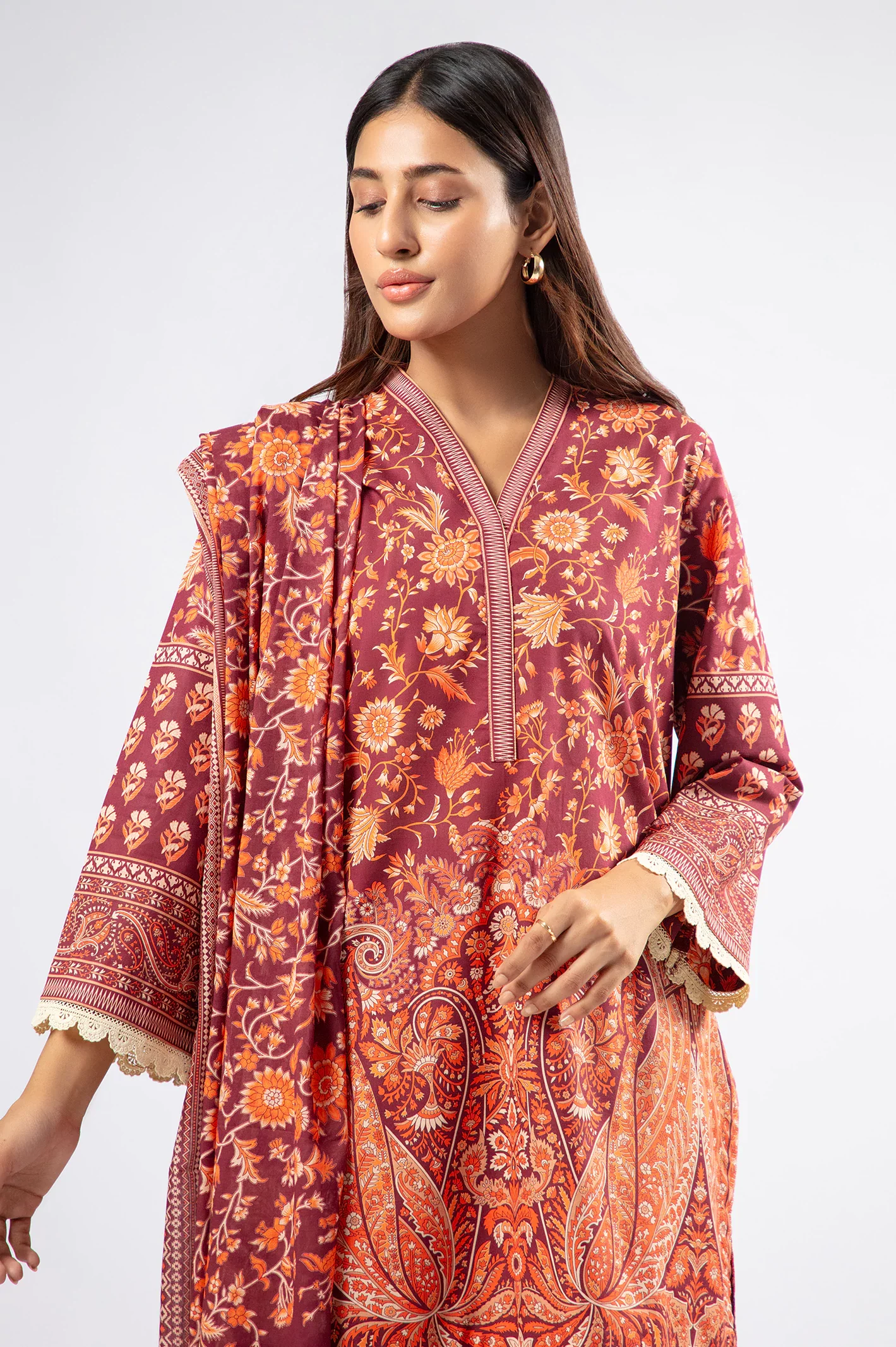Maroon Printed 3PC - Image 2