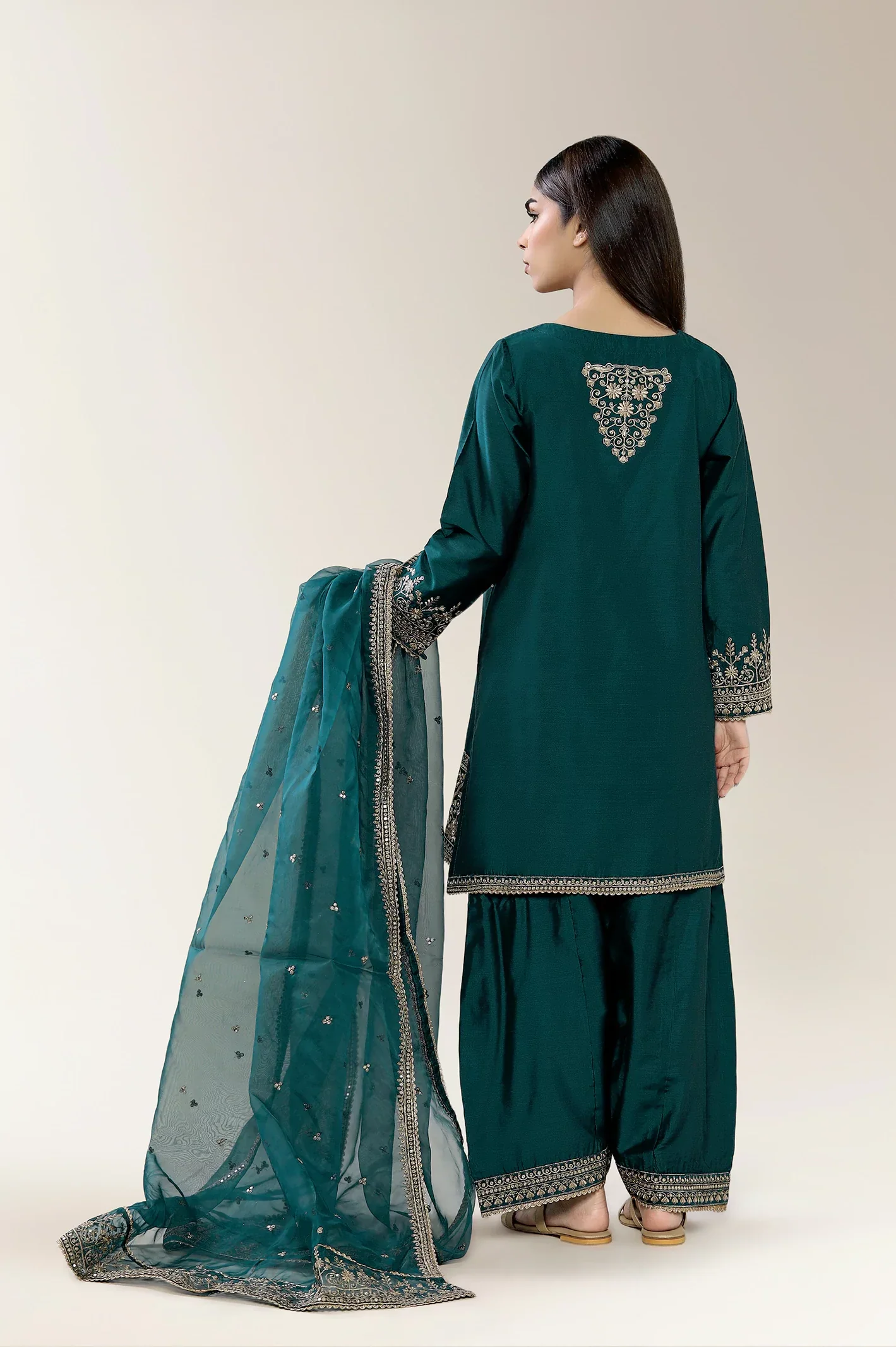 Embroidered Cotton Green 3PC - Image 2