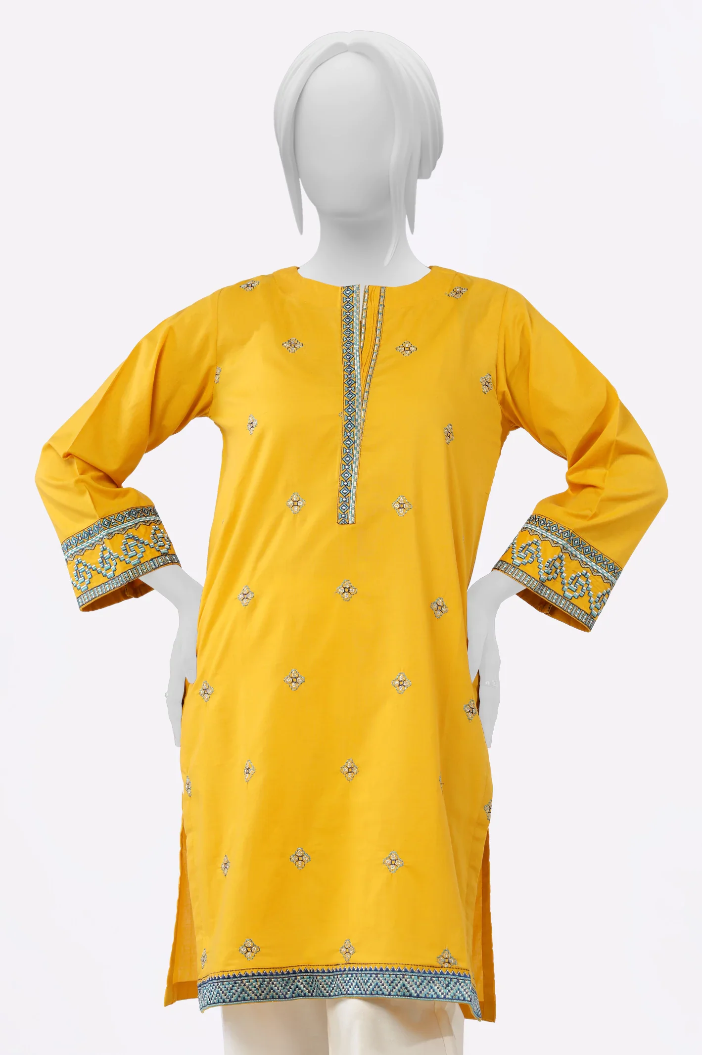 Mustard Embroidered Kurti - Image 2
