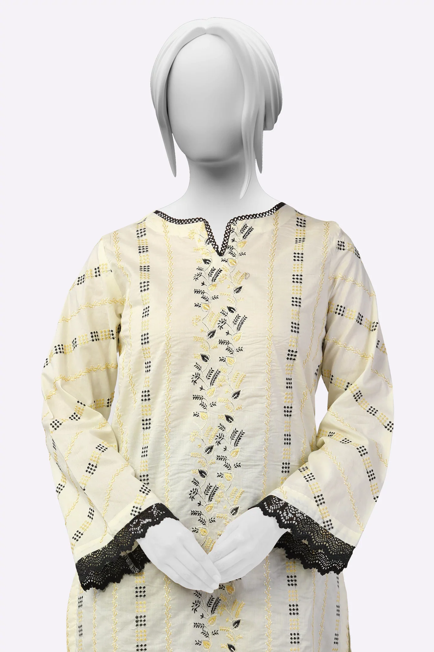 Cream Embroidered Kurti - Image 2