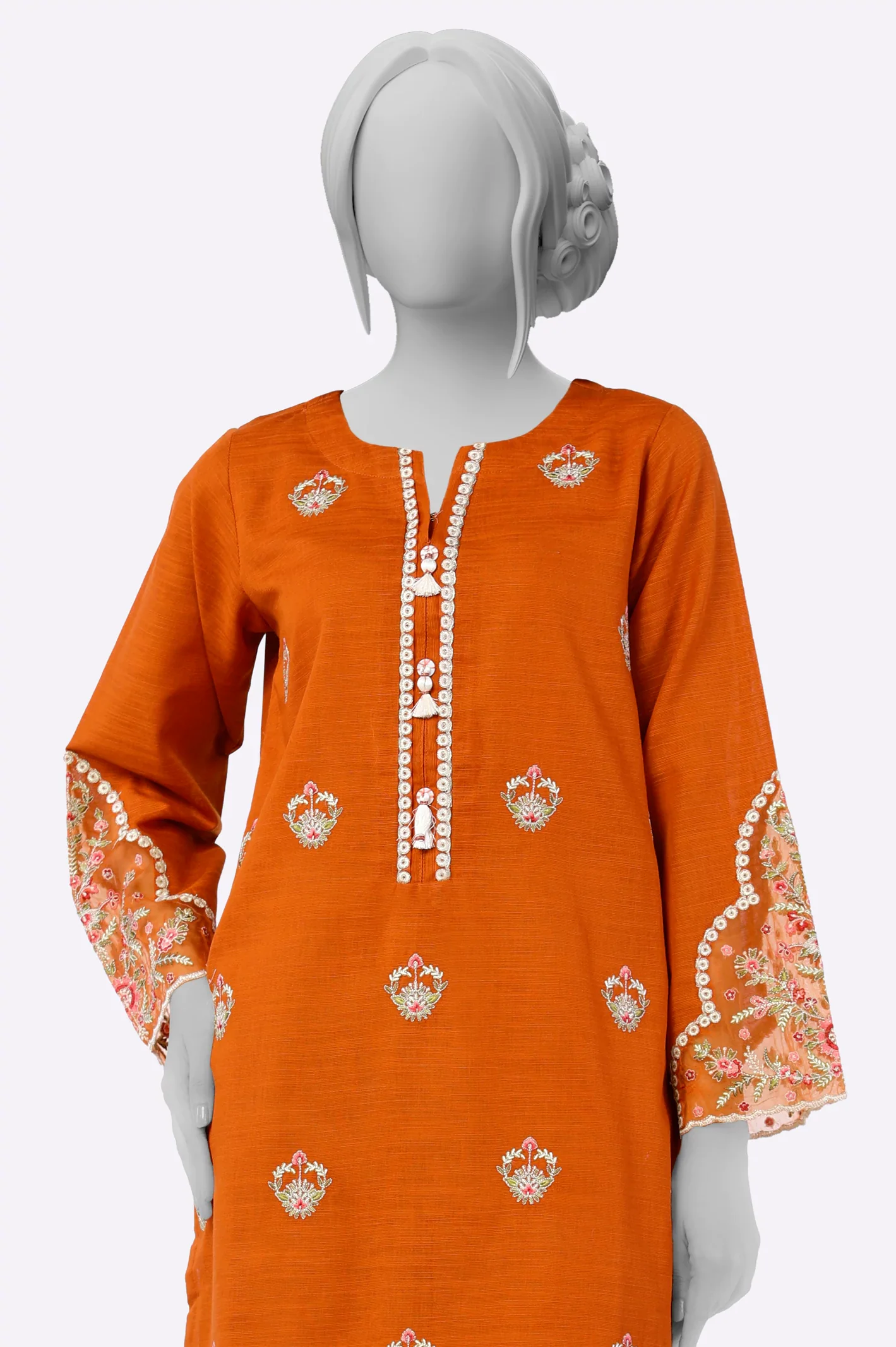 Rust Embroidered Kurti - Image 2