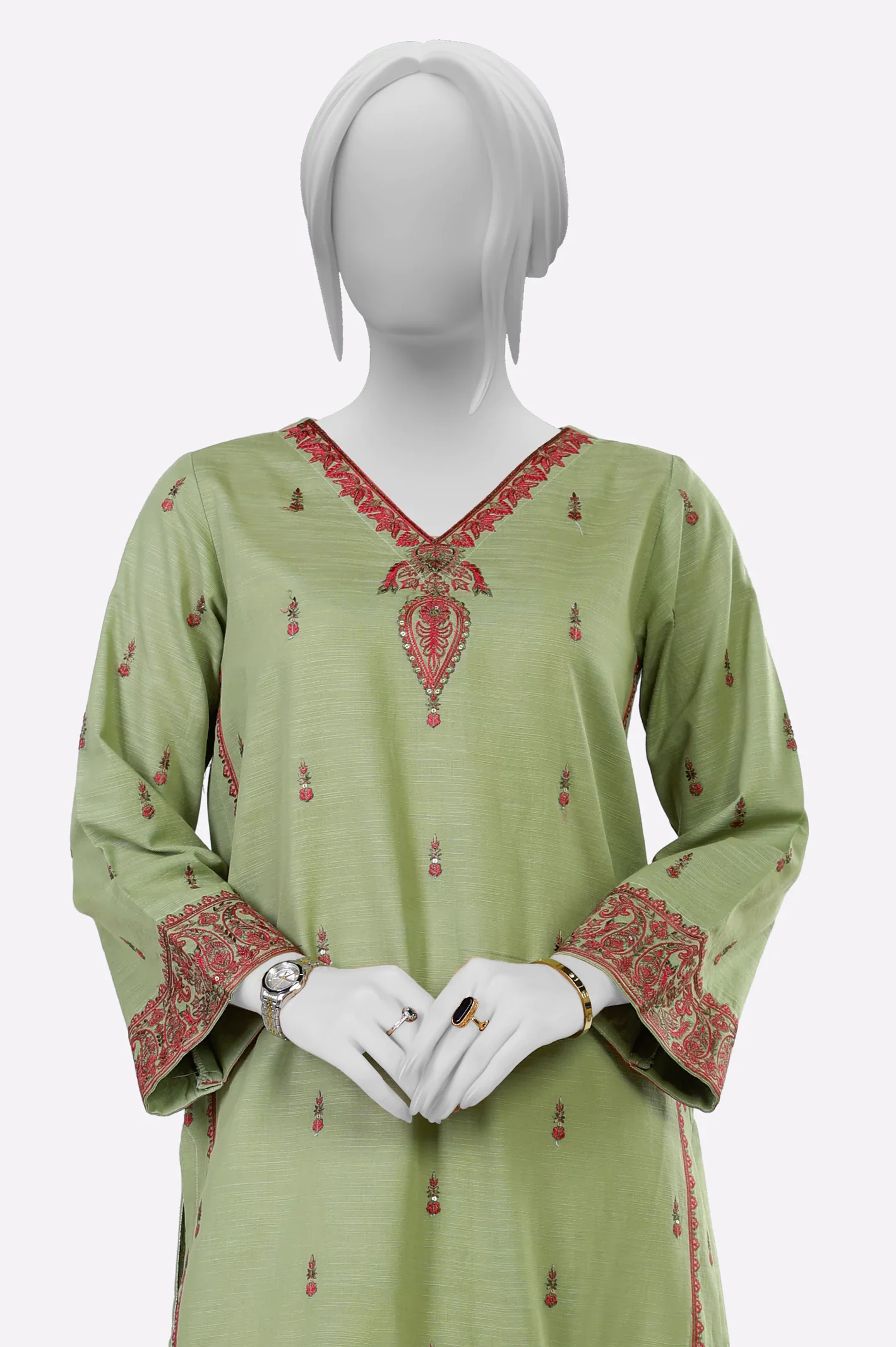 Light Green Embroidered Kurti - Image 2