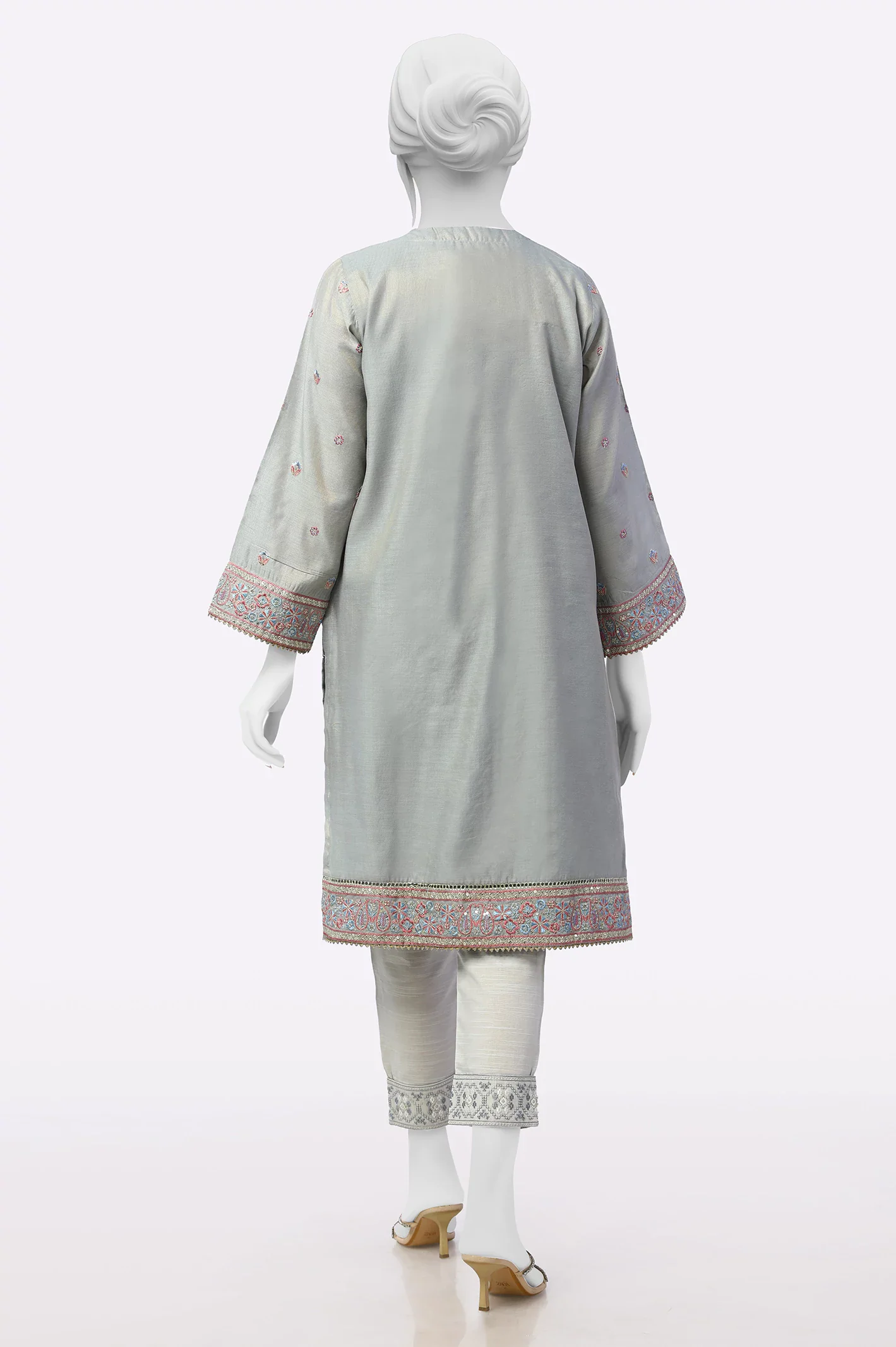 Blue Grey Embroidered Kurti - Image 3