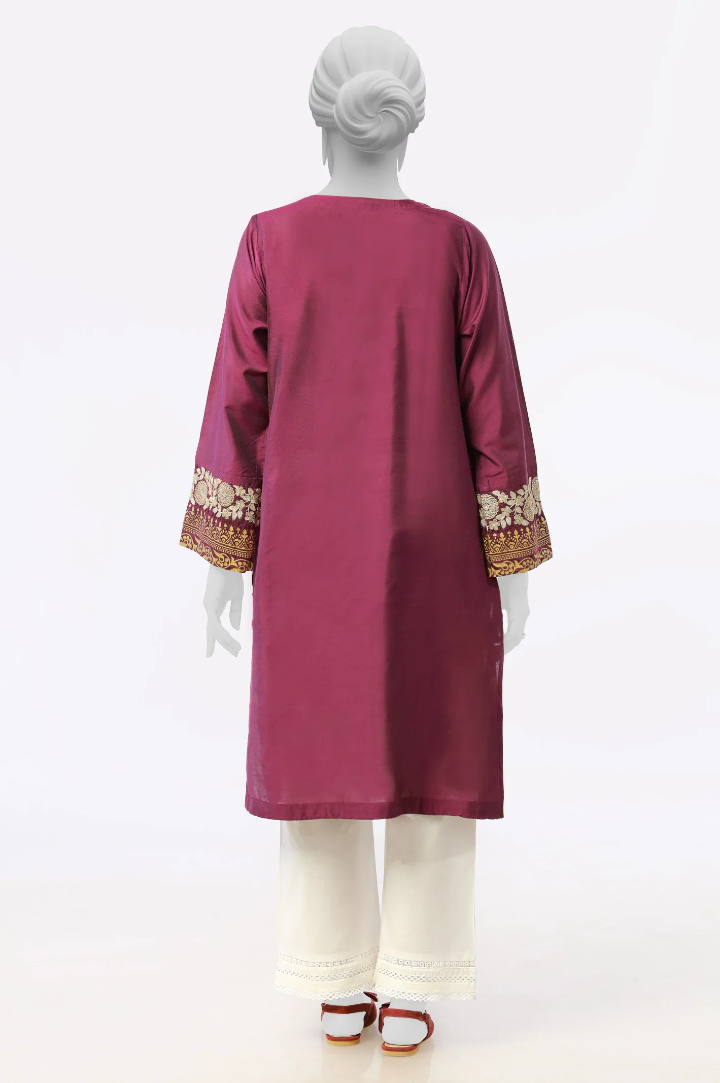 Magenta Embroidered Printed Kurti - Image 3