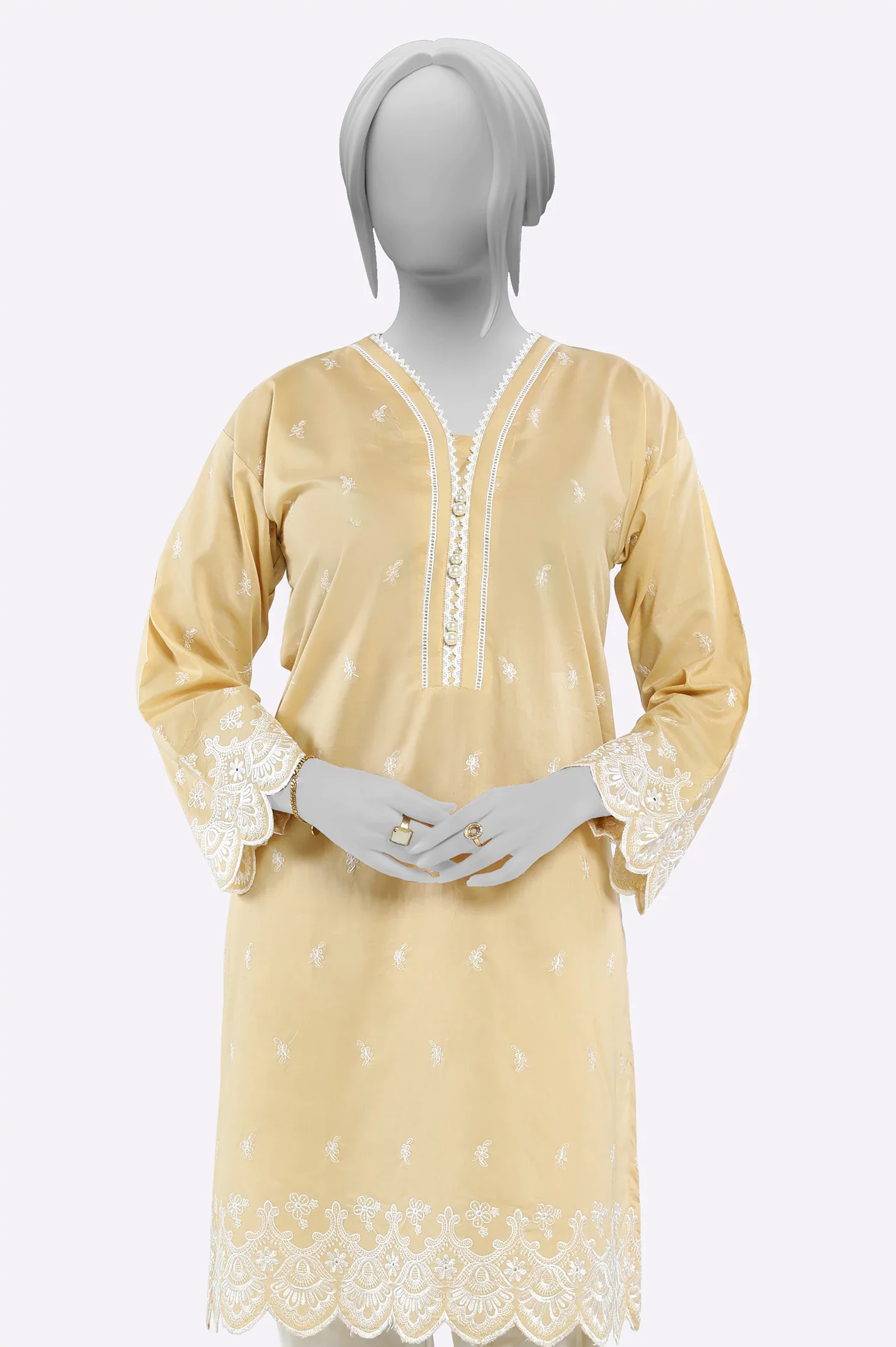 Beige Embroidered Kurti - Image 2