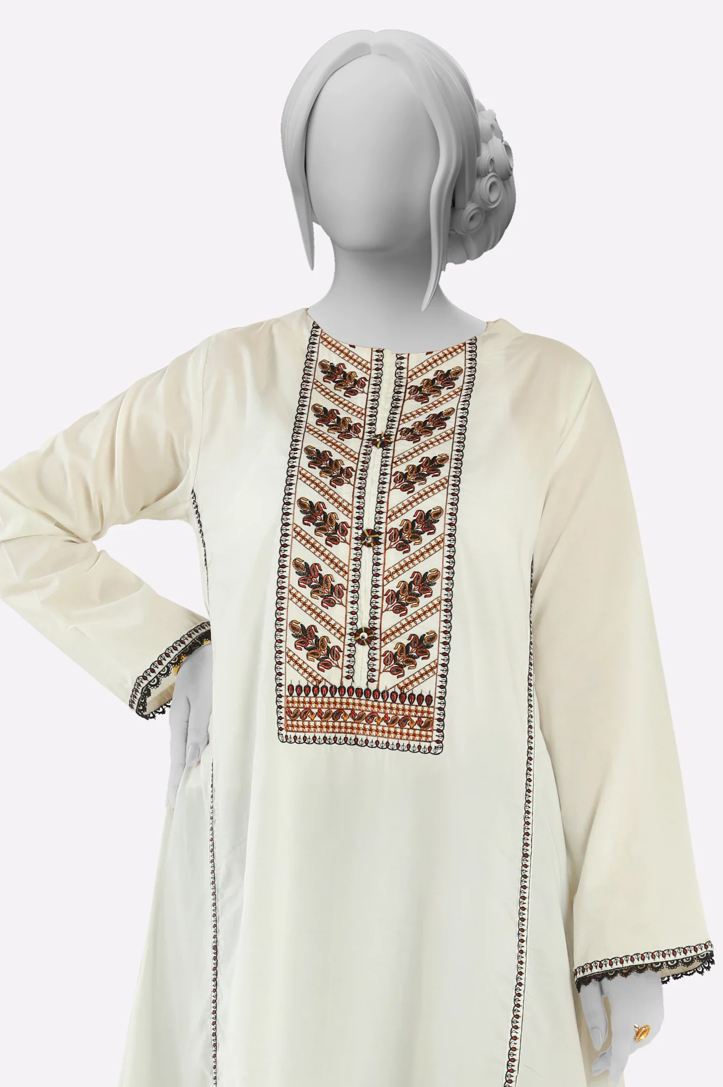 White Embroidered Kurti - Image 2