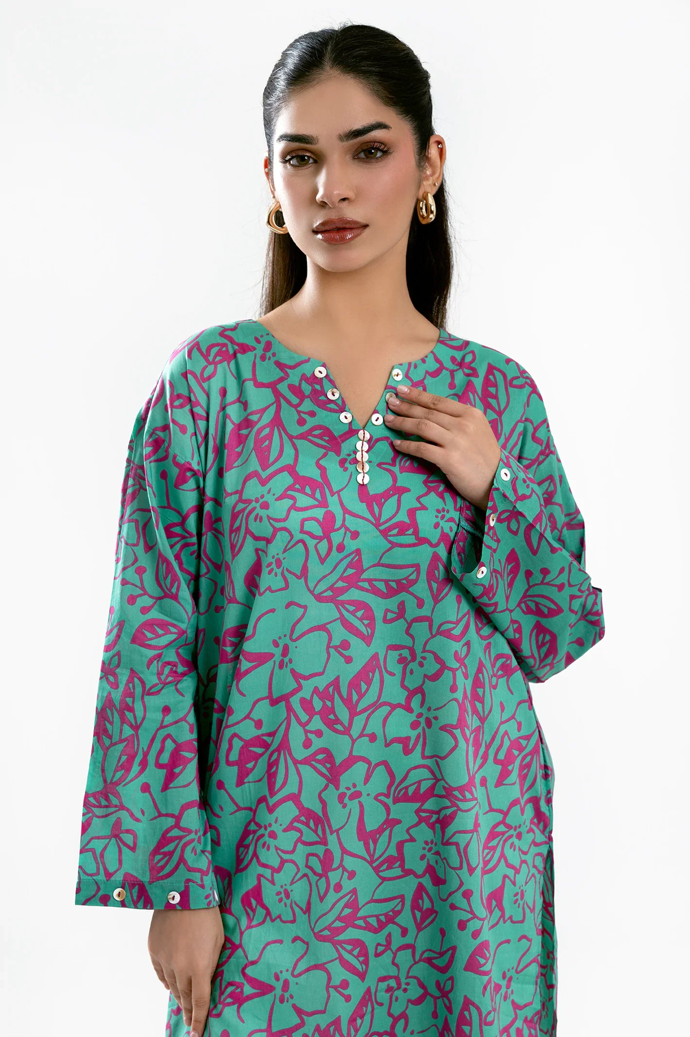 Light Green Printed Kurti - Image 2
