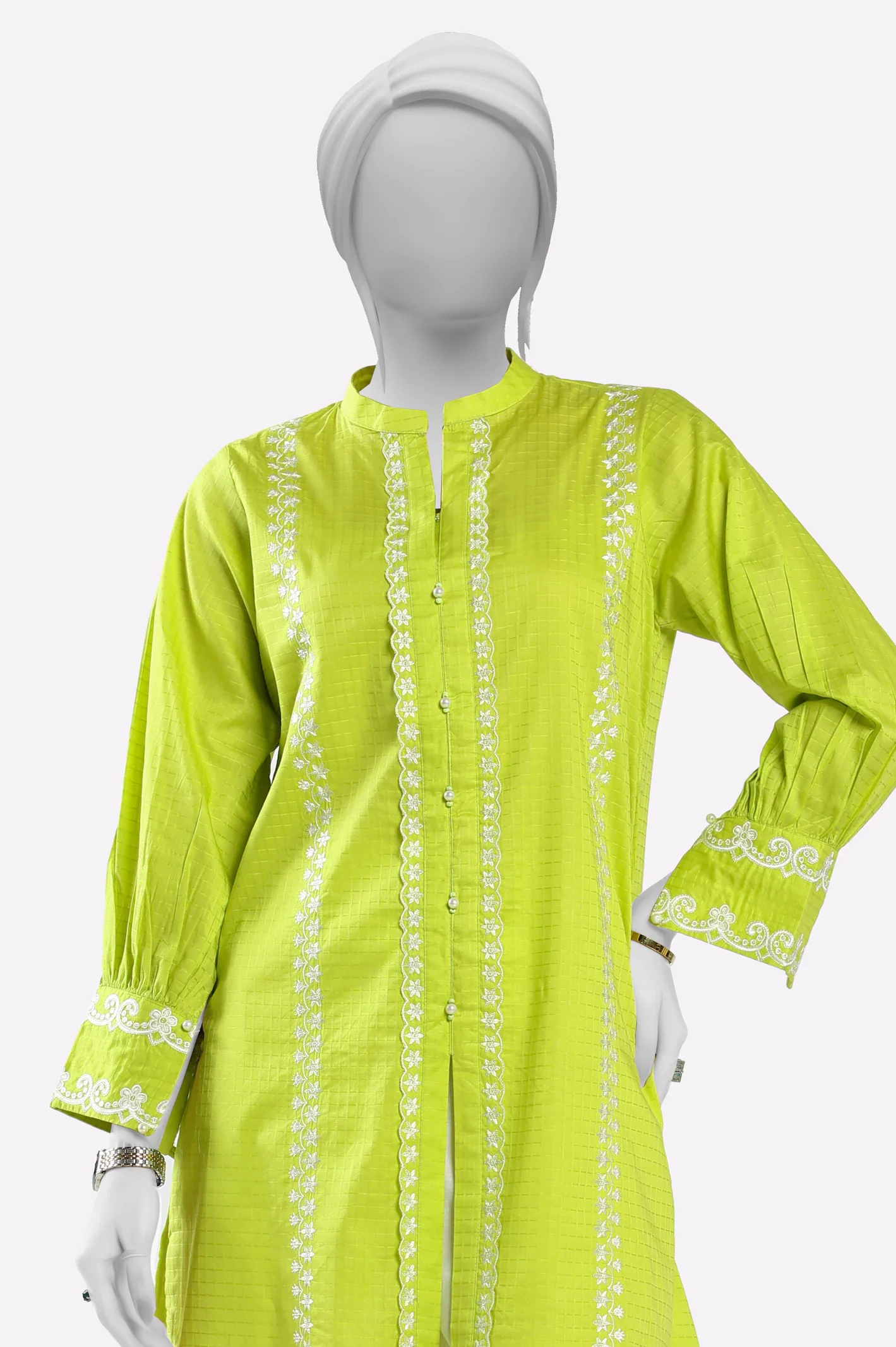 Light Green Embroidered Kurti - Image 2