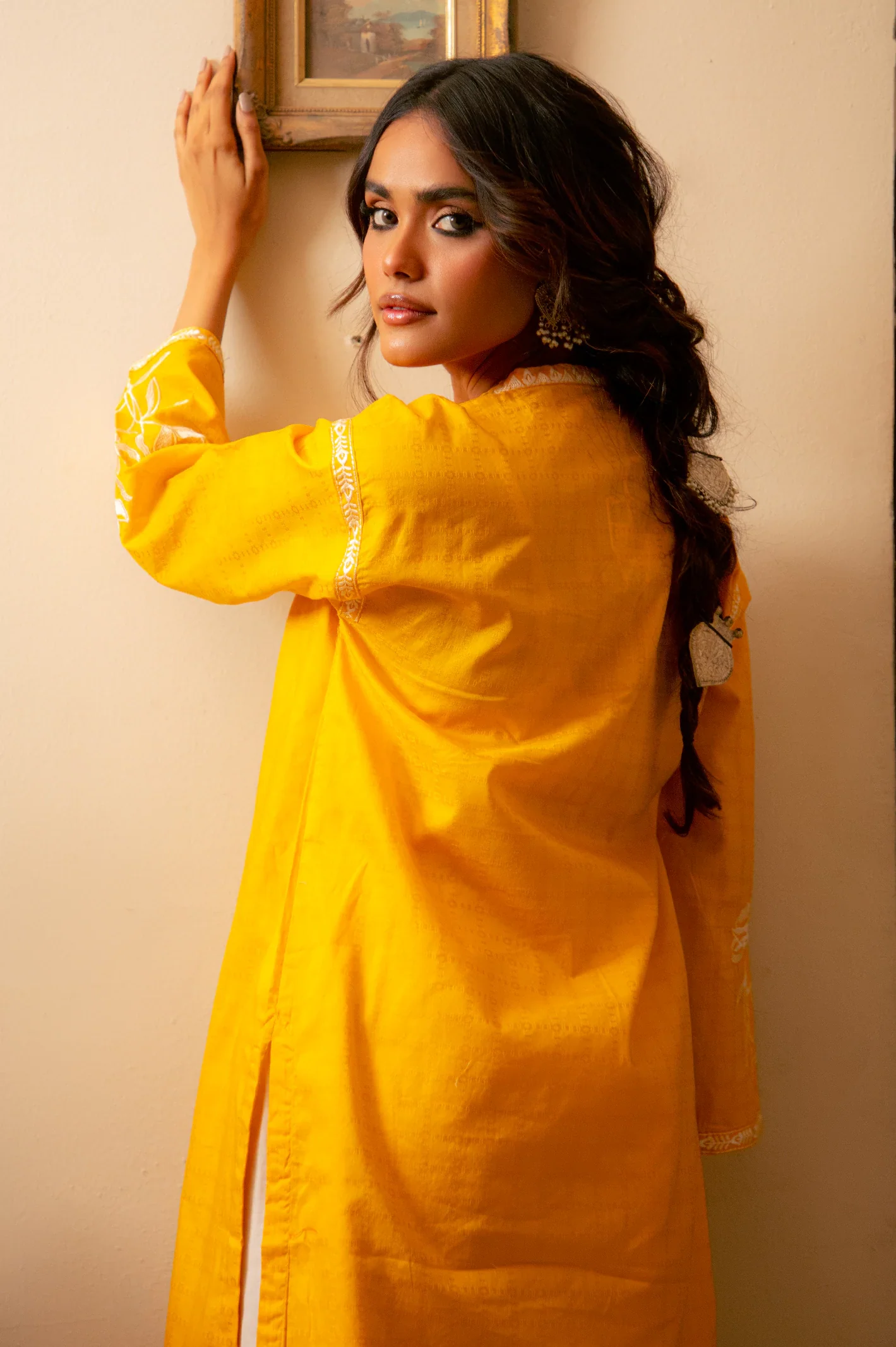 Yellow Embroidered Kurti - Image 4