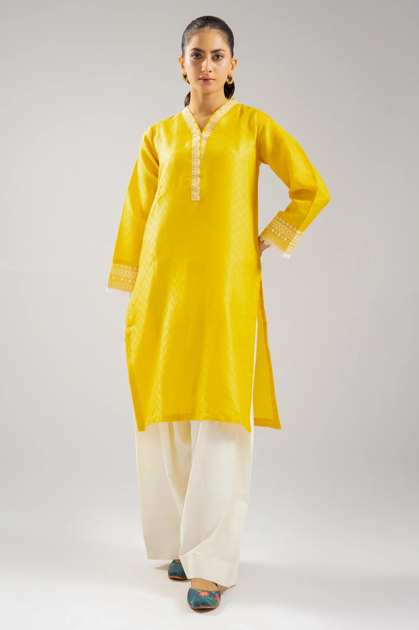 Yellow Embroidered Kurti
