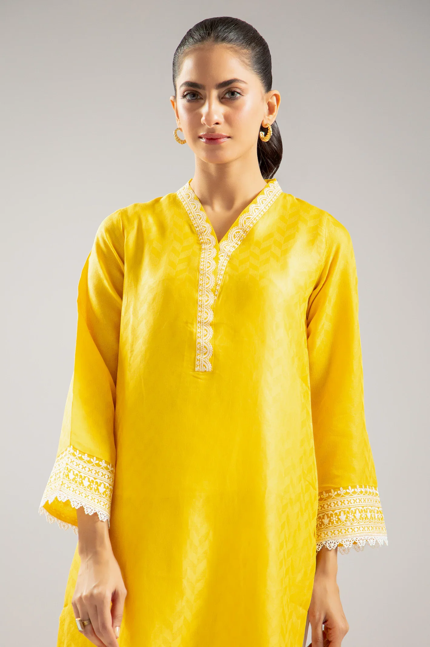 Yellow Embroidered Kurti - Image 2