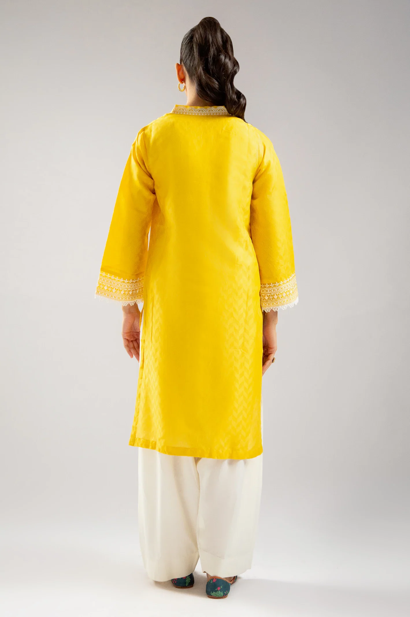 Yellow Embroidered Kurti - Image 4