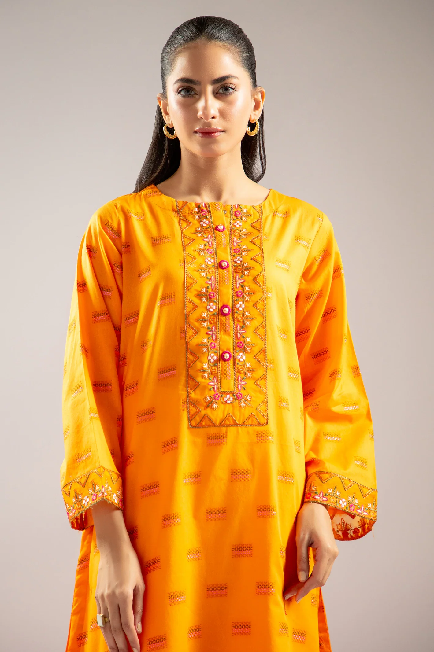 Orange Embroidered Kurti - Image 2
