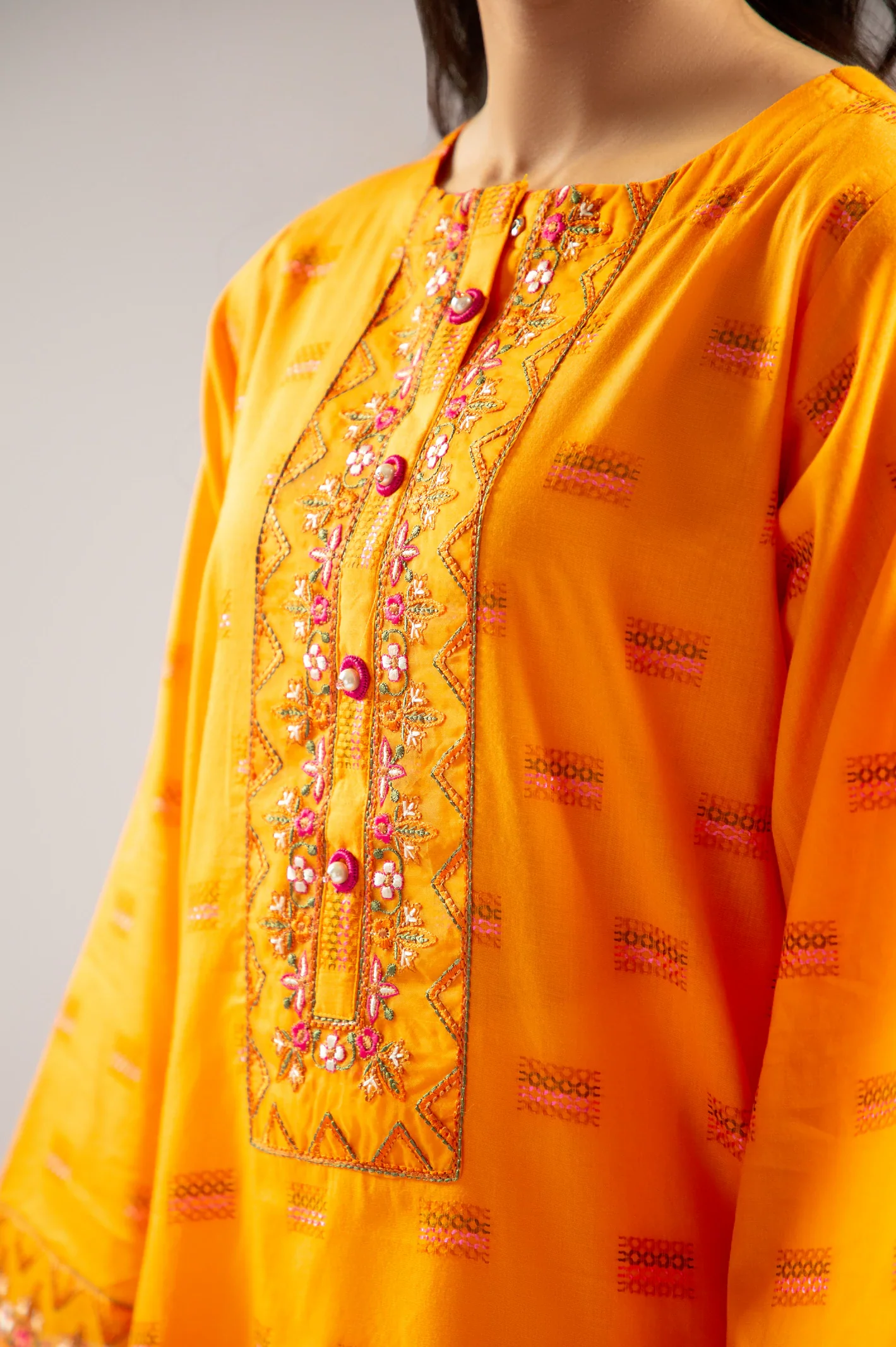 Orange Embroidered Kurti - Image 3