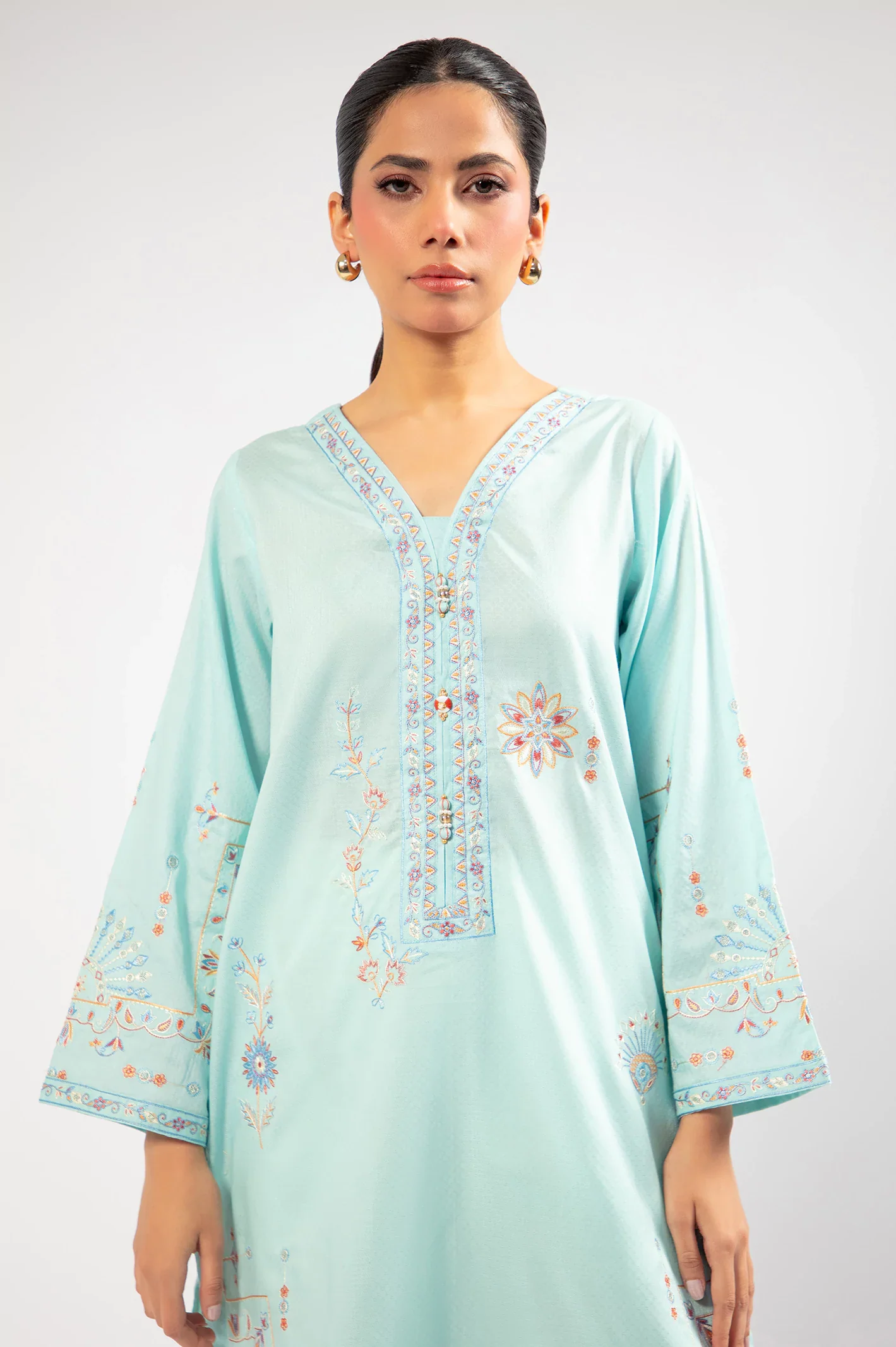Sky Blue Embroidered Kurti - Image 2