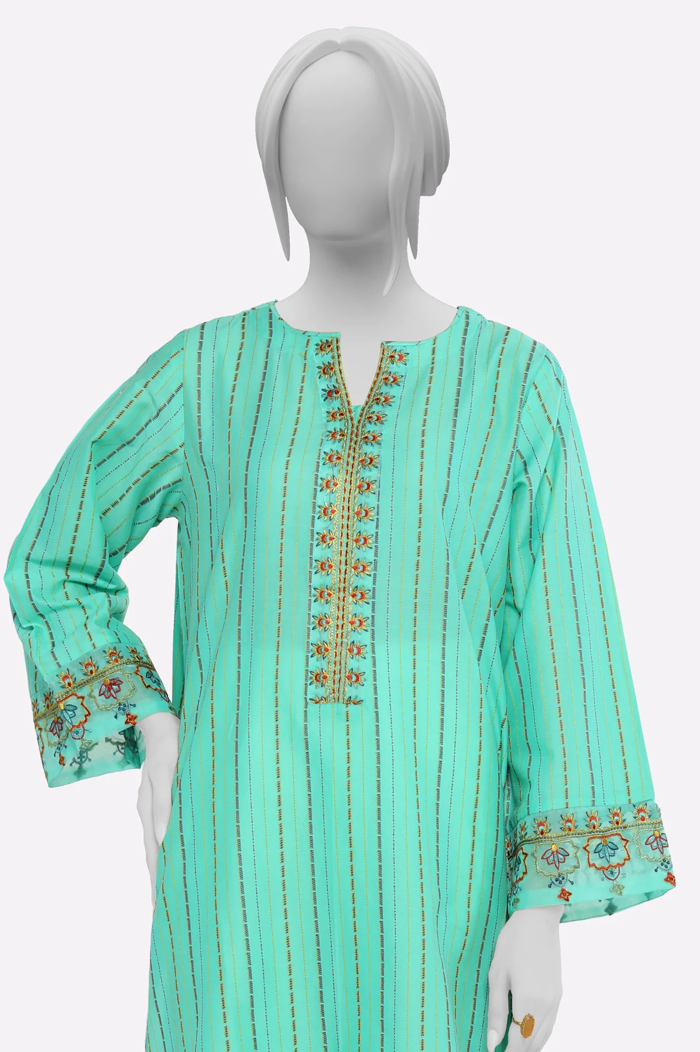 Sea Green Embroidered Kurti - Image 2