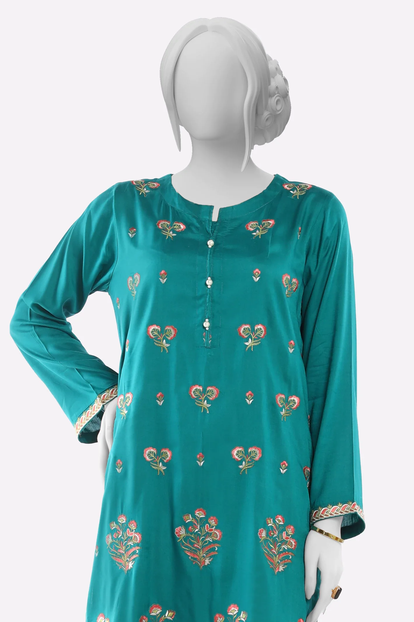 Green Embroidered Kurti - Image 2