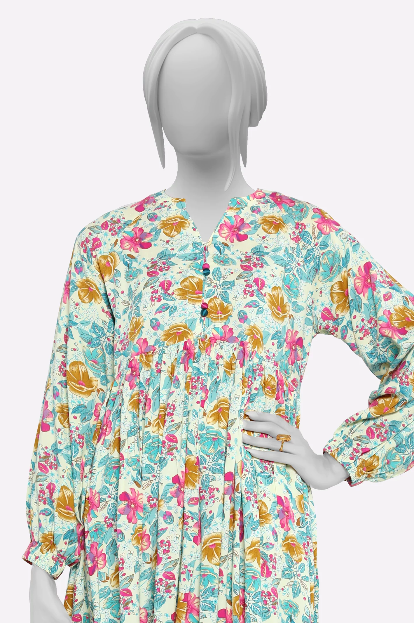 Cream Printed Kurti - Image 2