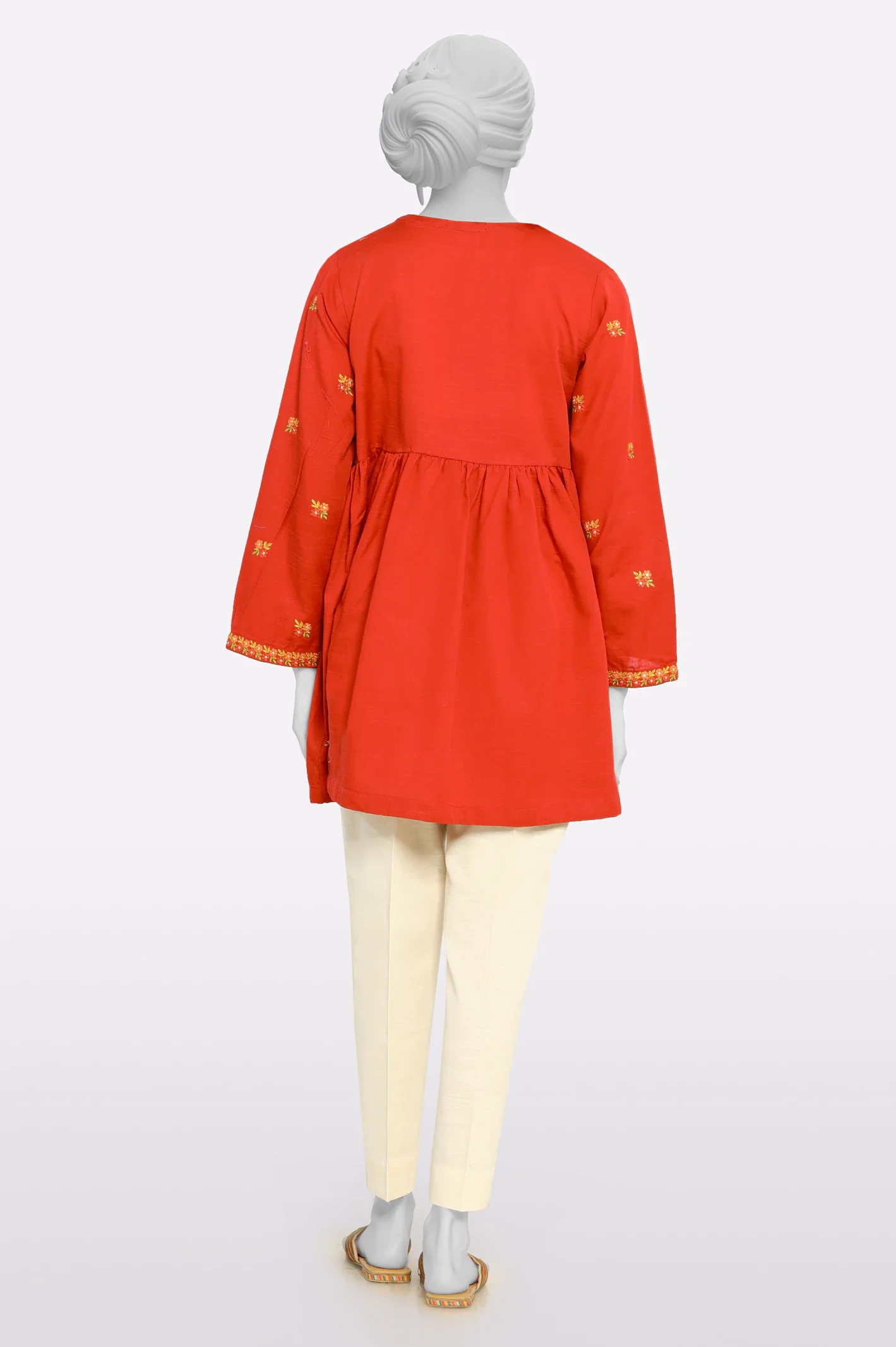 Red Embroidered Fusion Kurti - Image 3