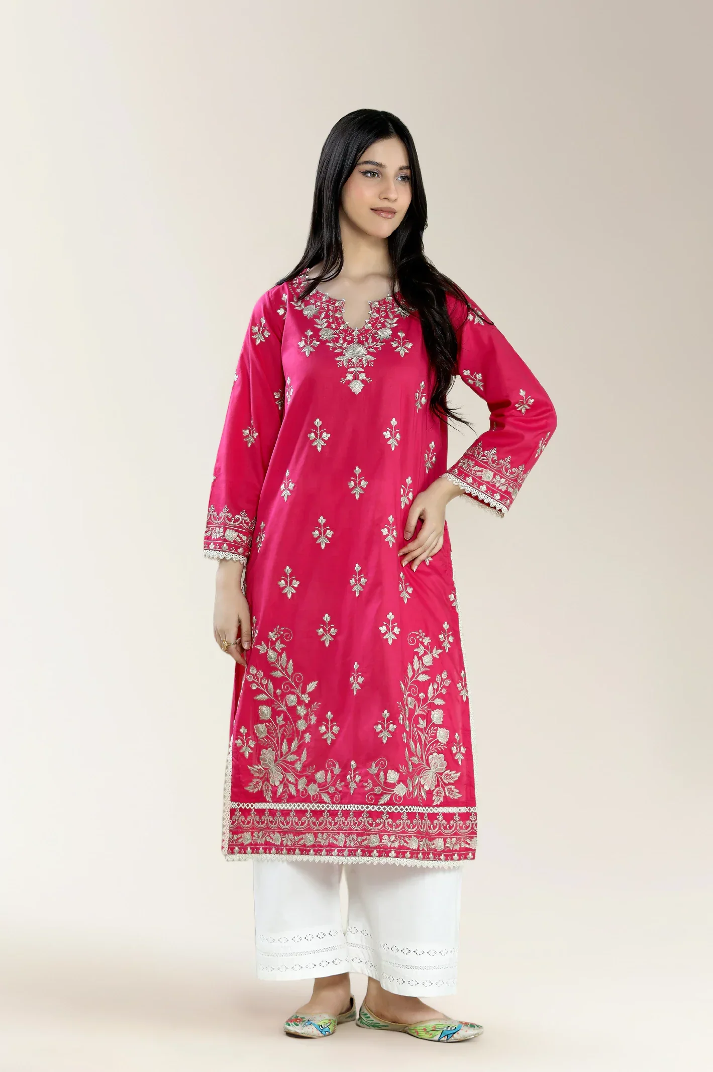 Embroidered Cambric-Pink Shirt