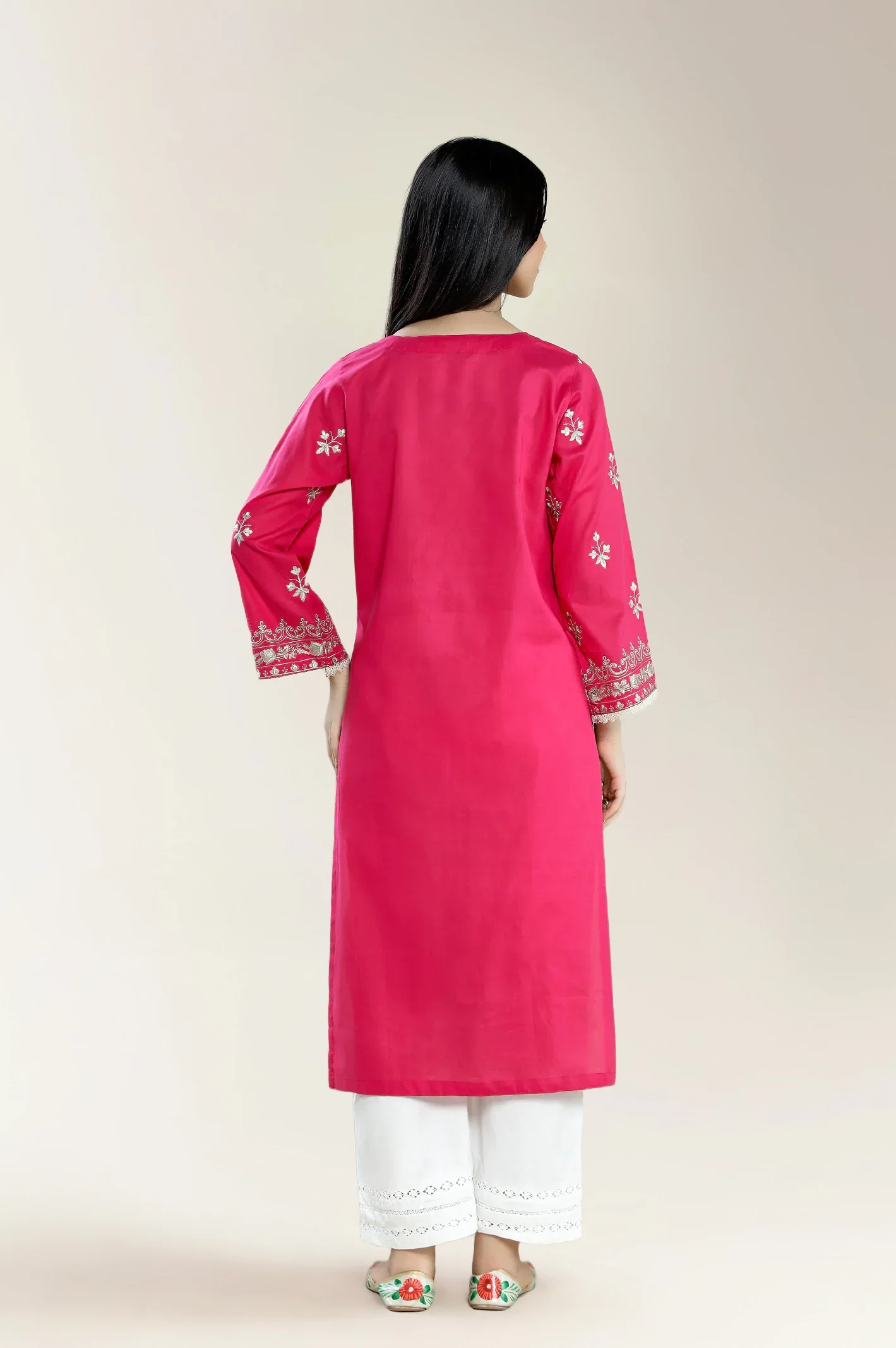 Embroidered Cambric-Pink Shirt - Image 2