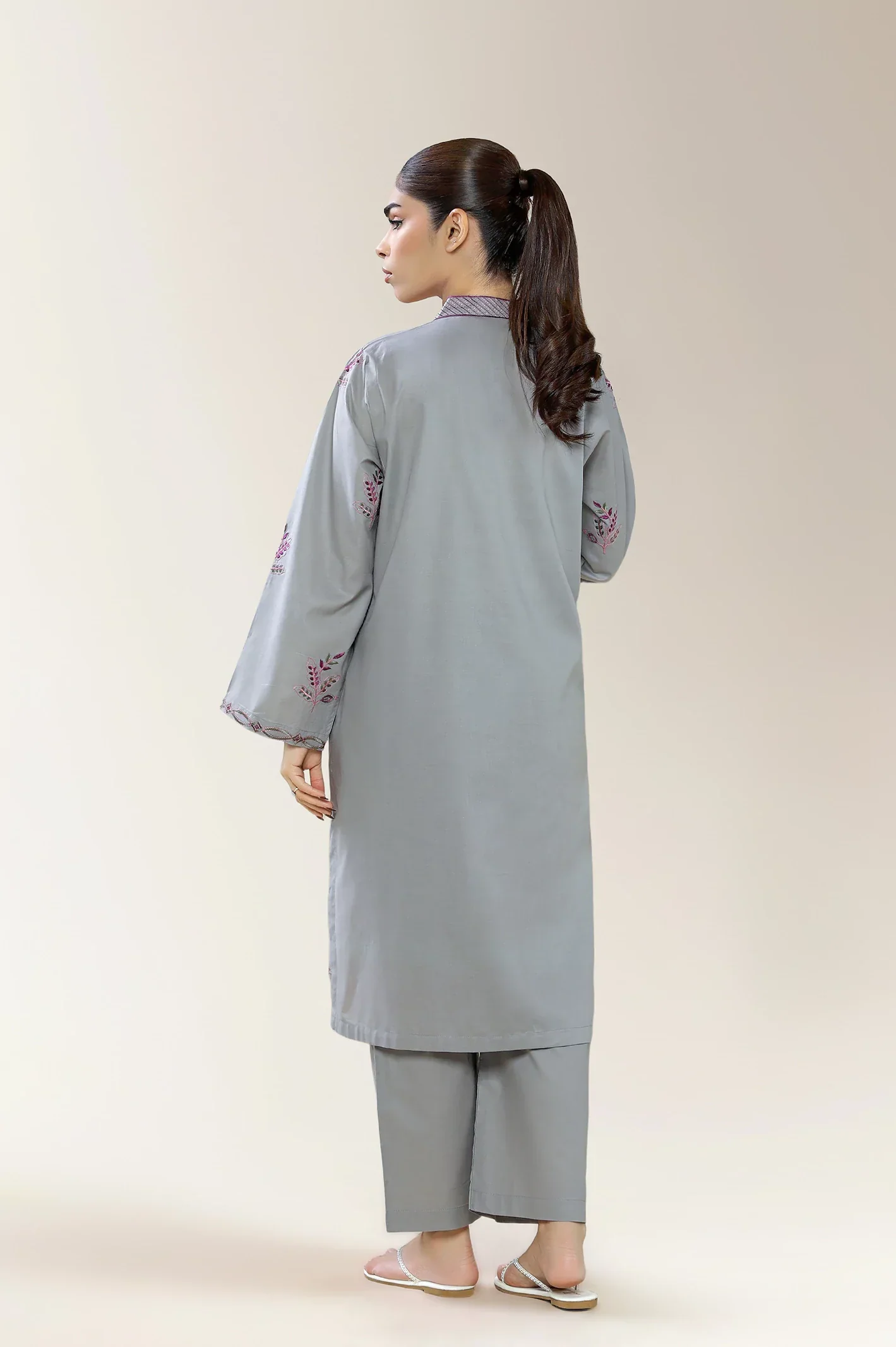 Embroidered Cambric Grey 2PC - Image 2