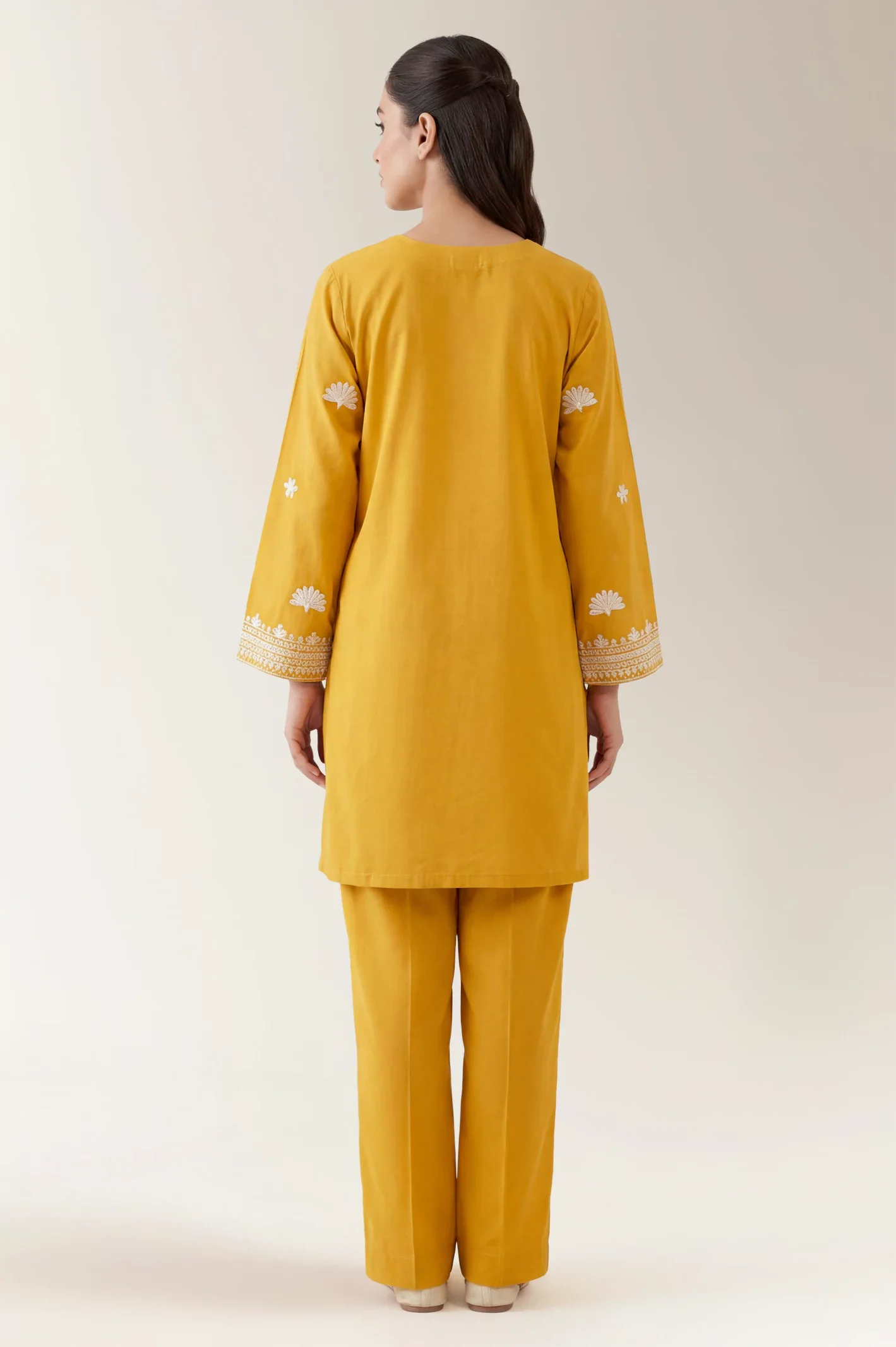 Embroidered Khaddar-Mustard 2PC - Image 2