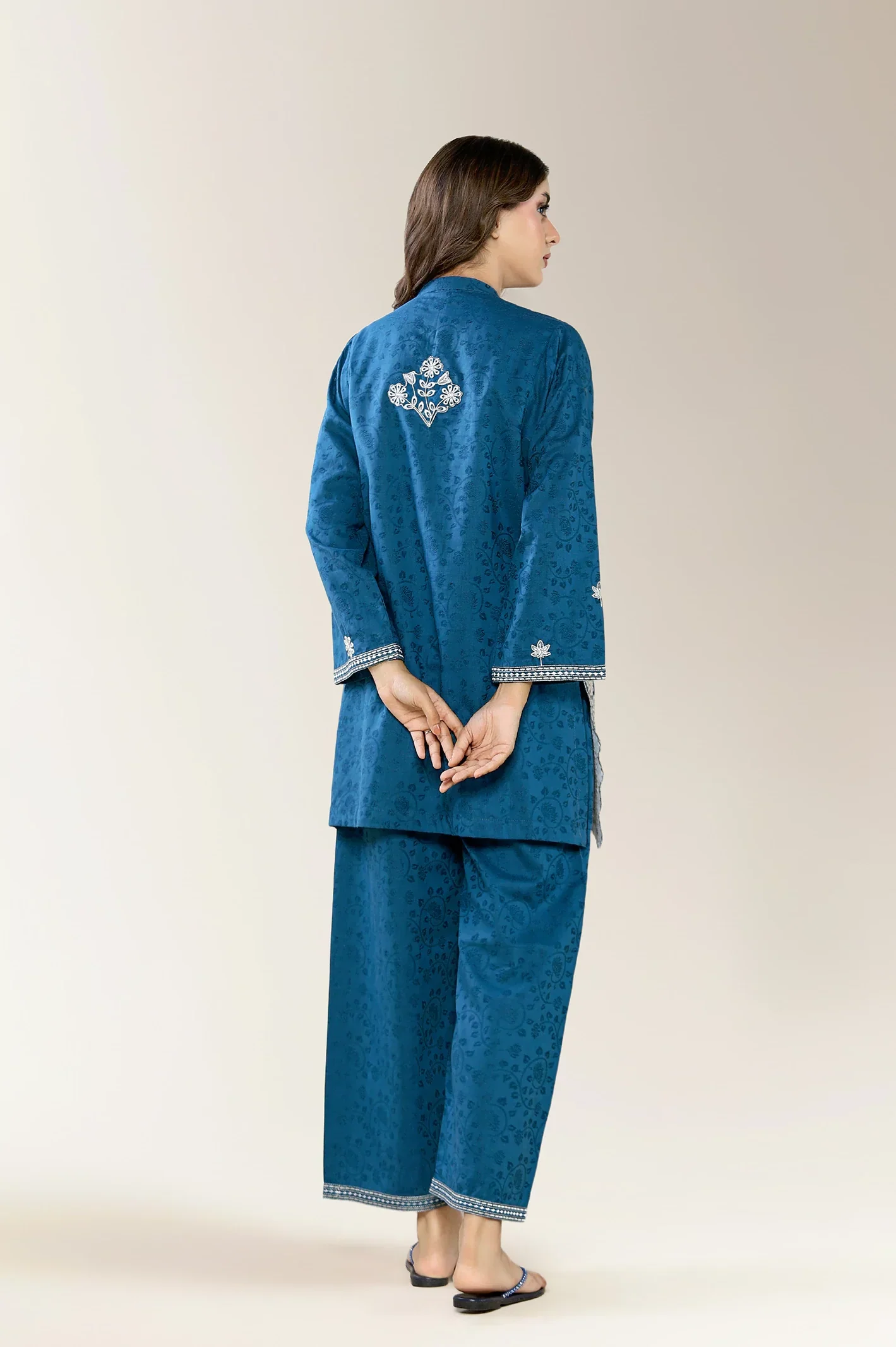 Embroidered Viscose Teal 2PC - Image 3