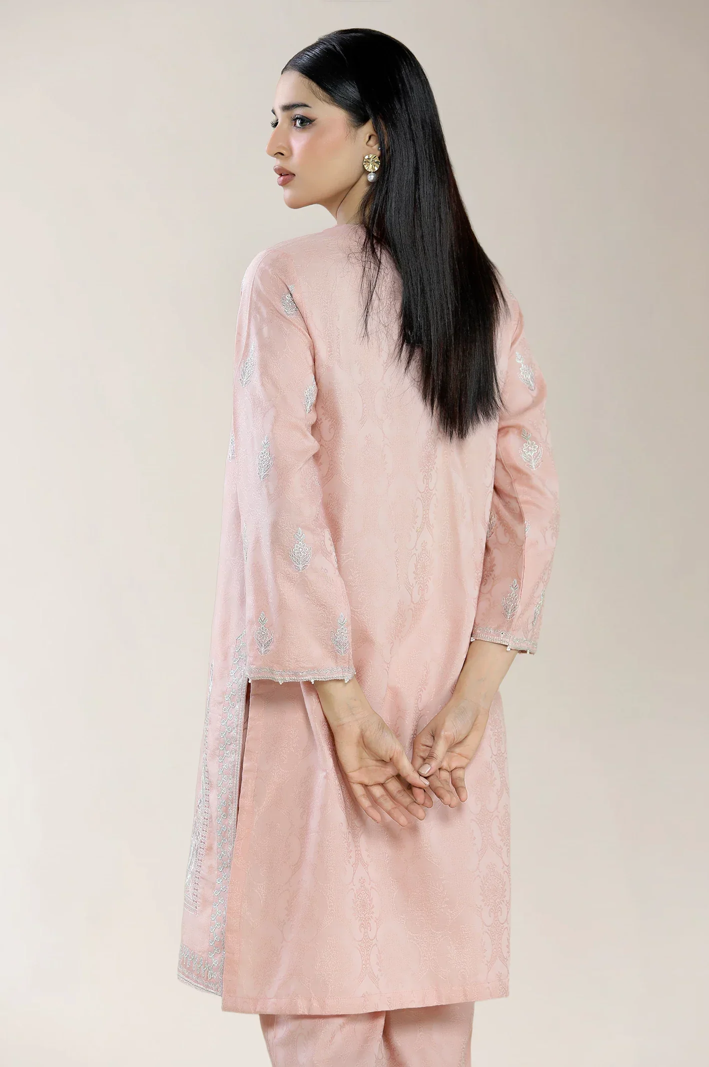 Embroidered Viscose Self Jacquard Peach 2Pc - Image 2