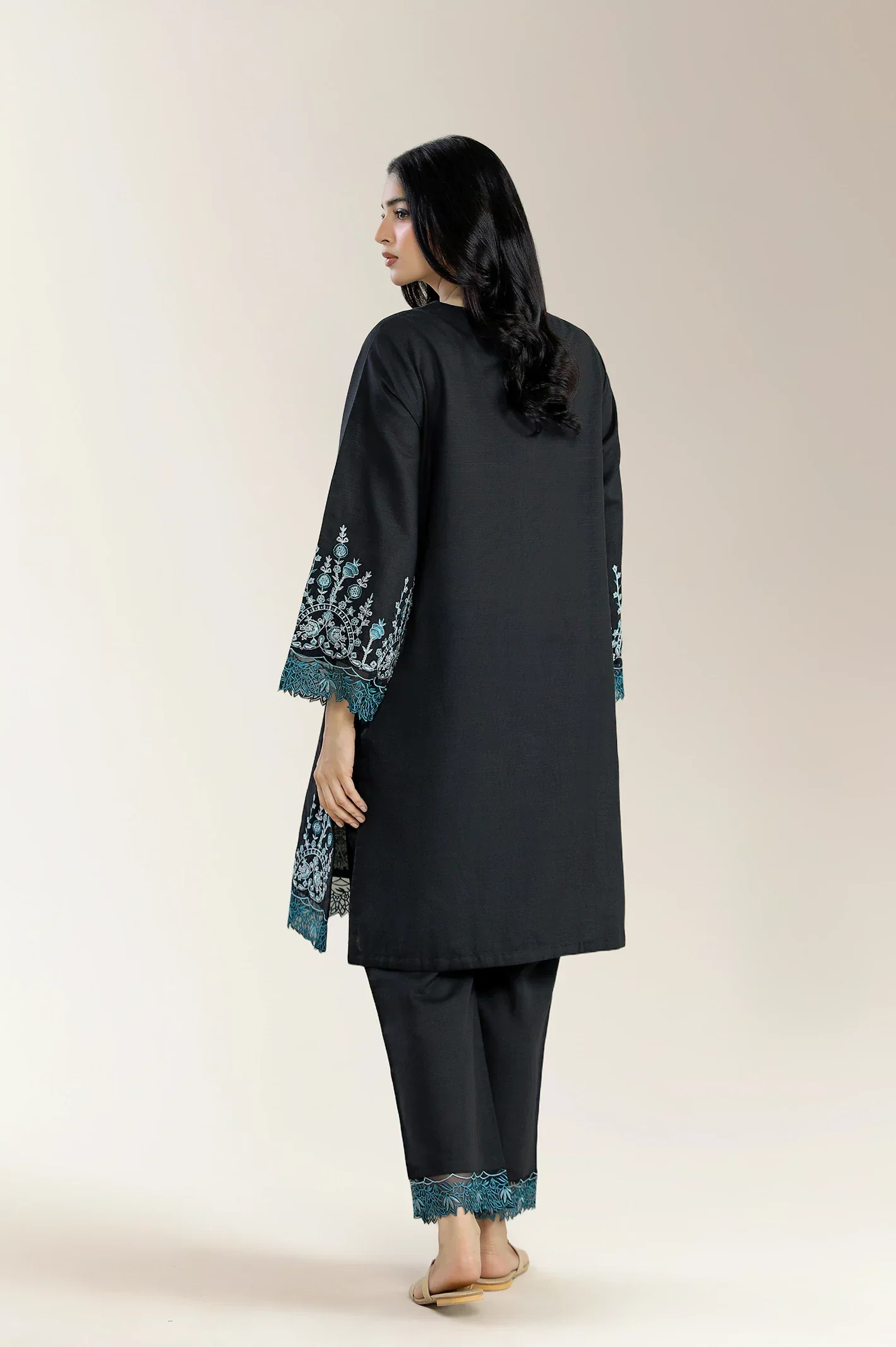 Embroidered Khaddar Black 2Pc - Image 2