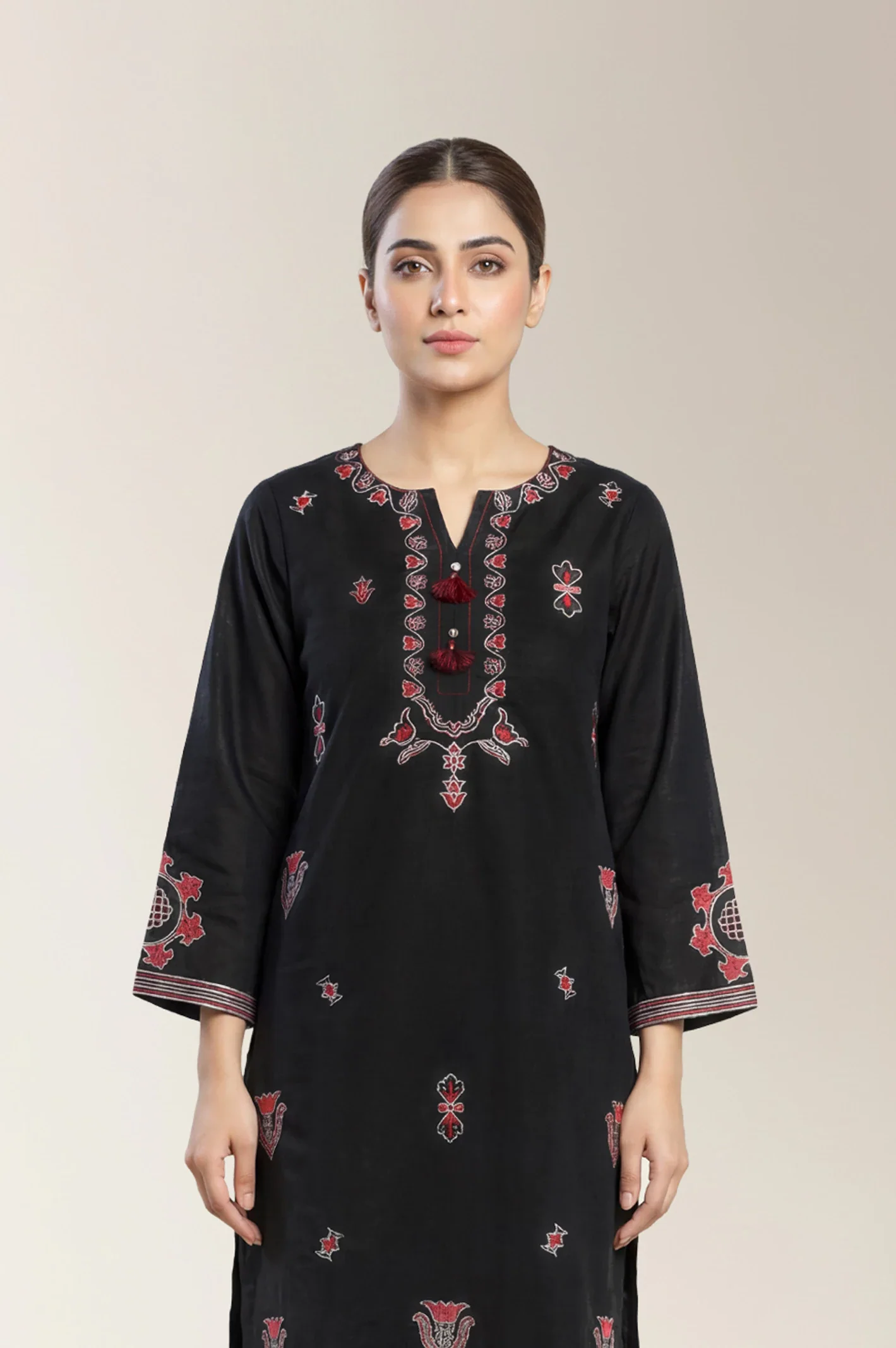 Embroidered Khaddar-Black 2PC - Image 2