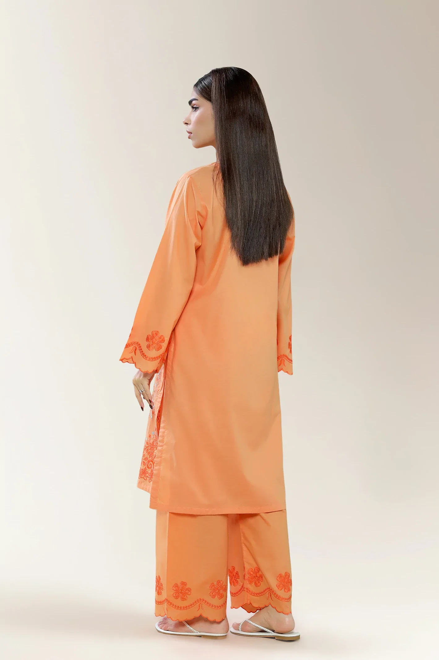 Embroidered Cambric Orange 2PC - Image 2