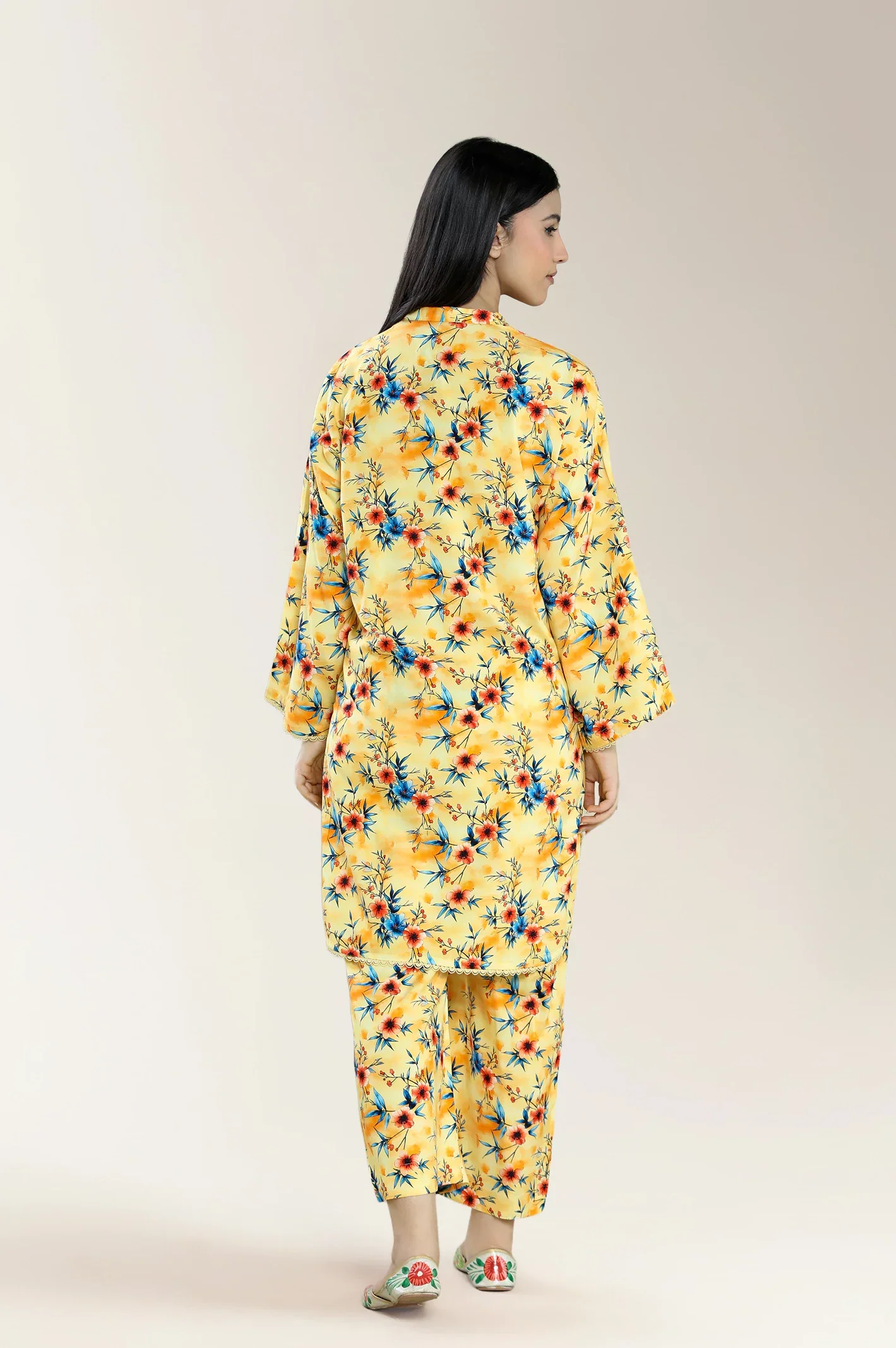 Basic Printed Viscose Linen-Yellow 2PC - Image 2