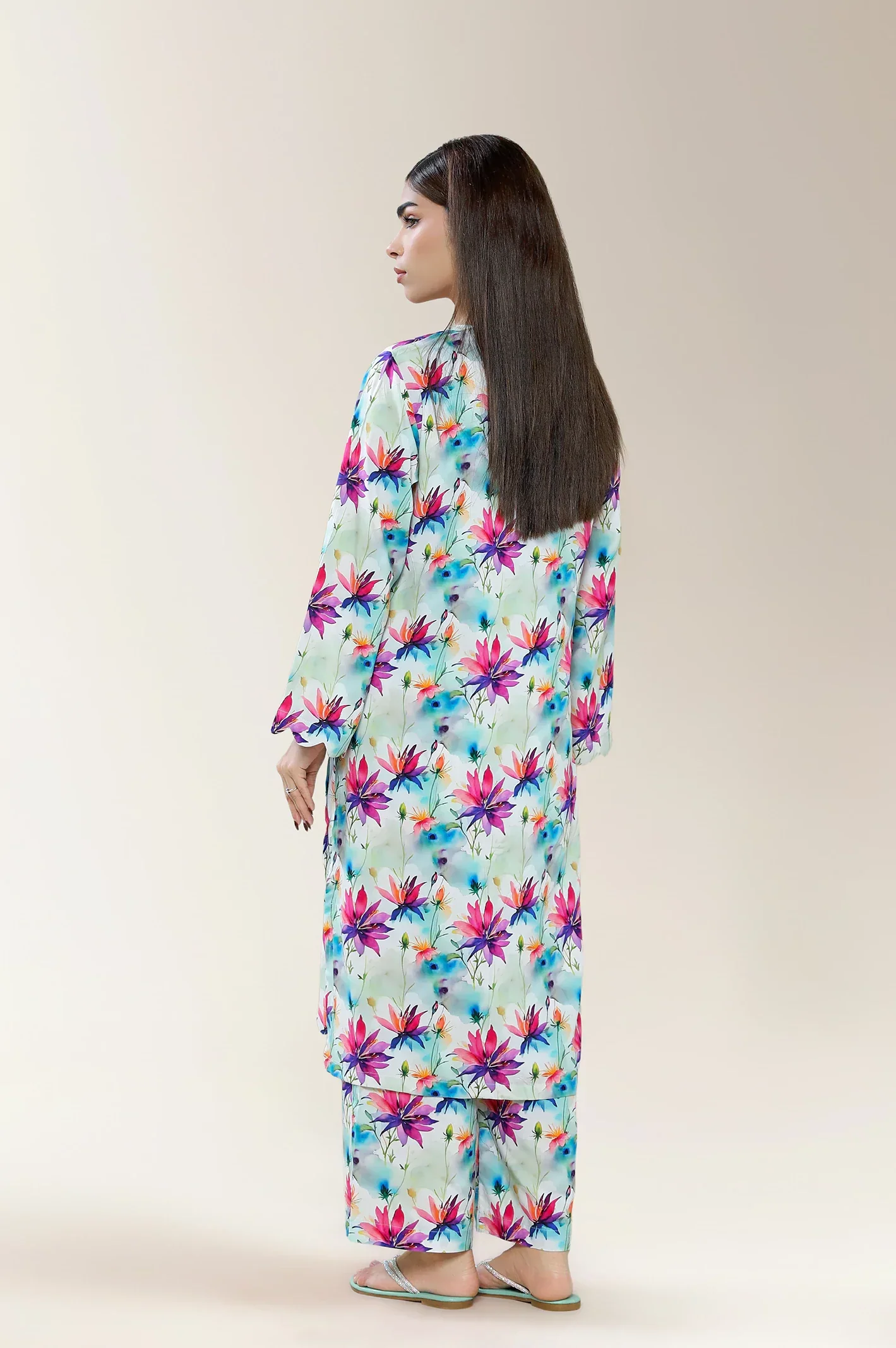 Printed Viscose Linen Cream 2PC - Image 2