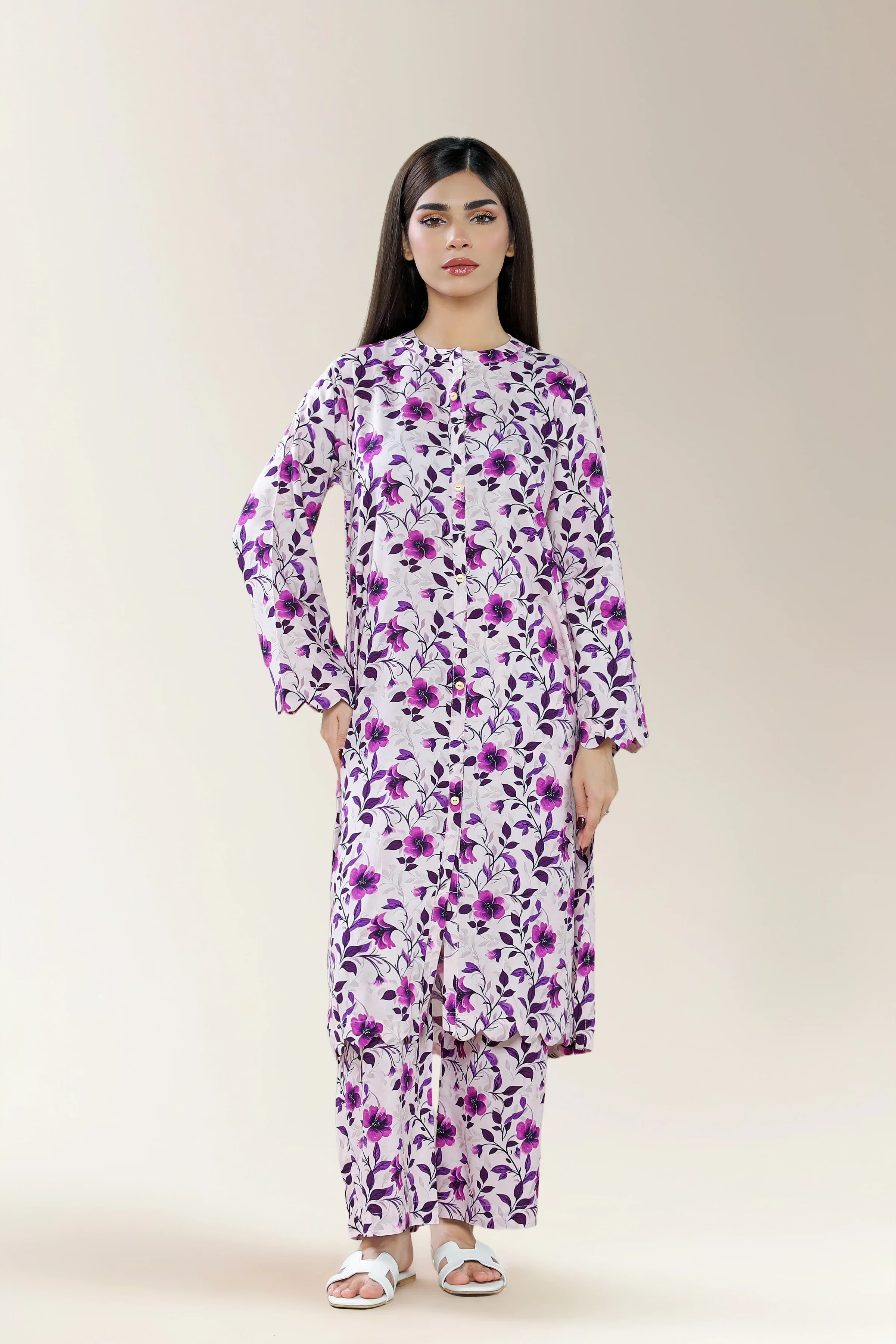 Printed Viscose Linen Pink 2PC