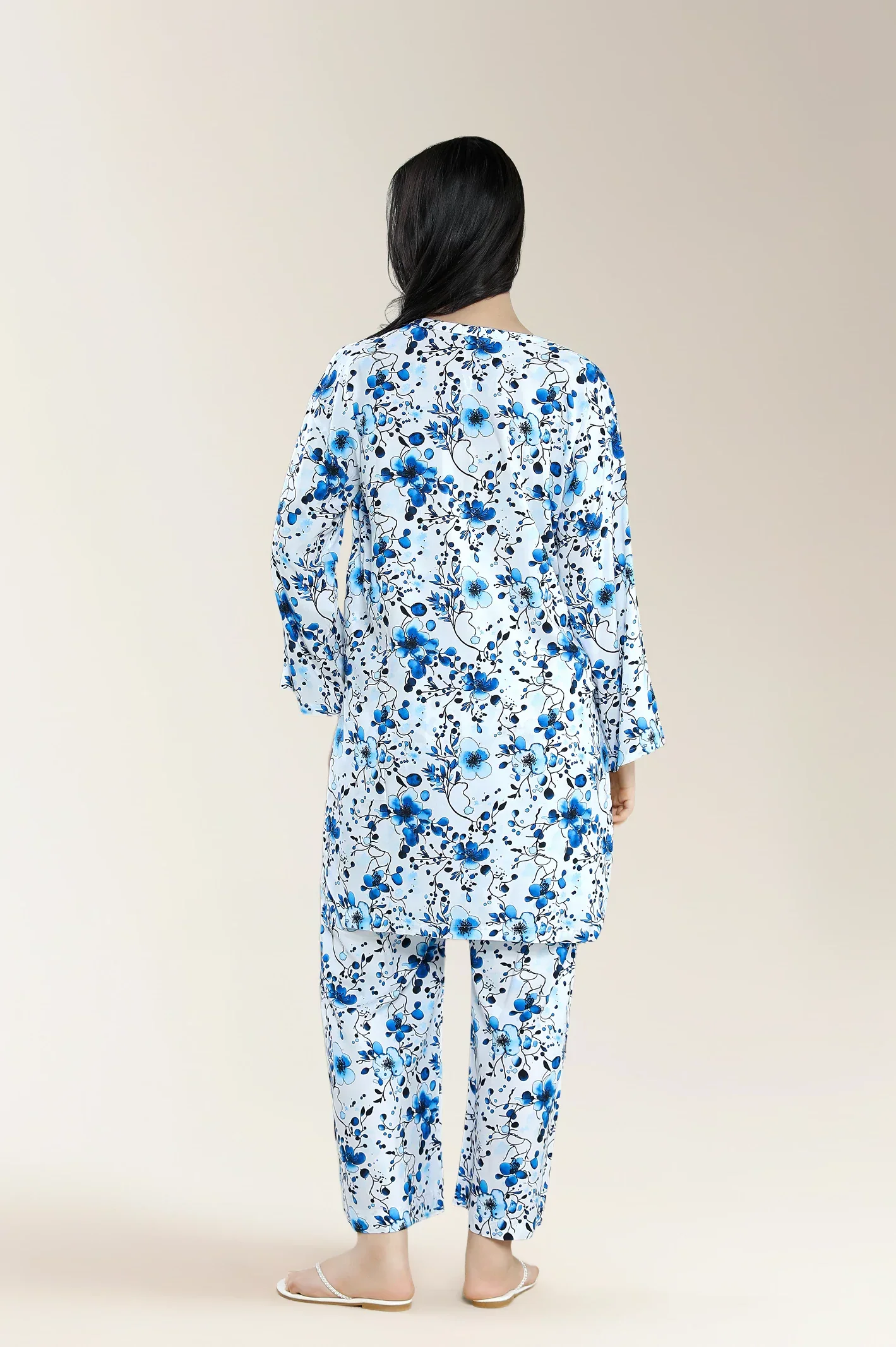 Printed Viscose Linen-White 2PC - Image 2