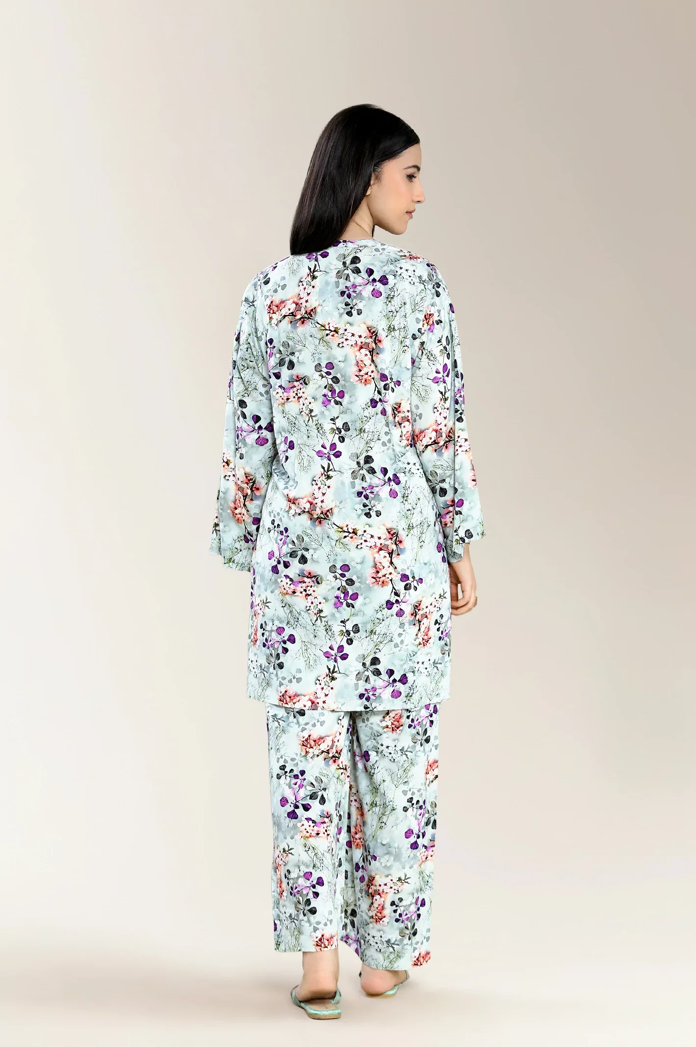 Printed Viscose Linen Light Grey 2Pc - Image 2