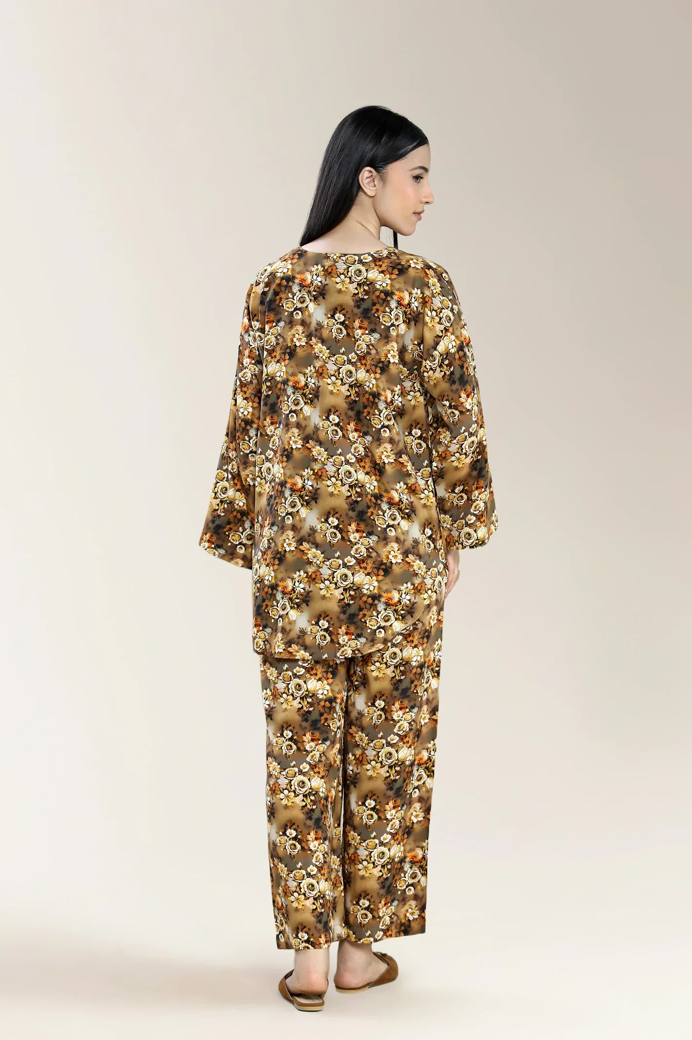 Basic Printed Viscose Linen Light Brown 2Pc - Image 2