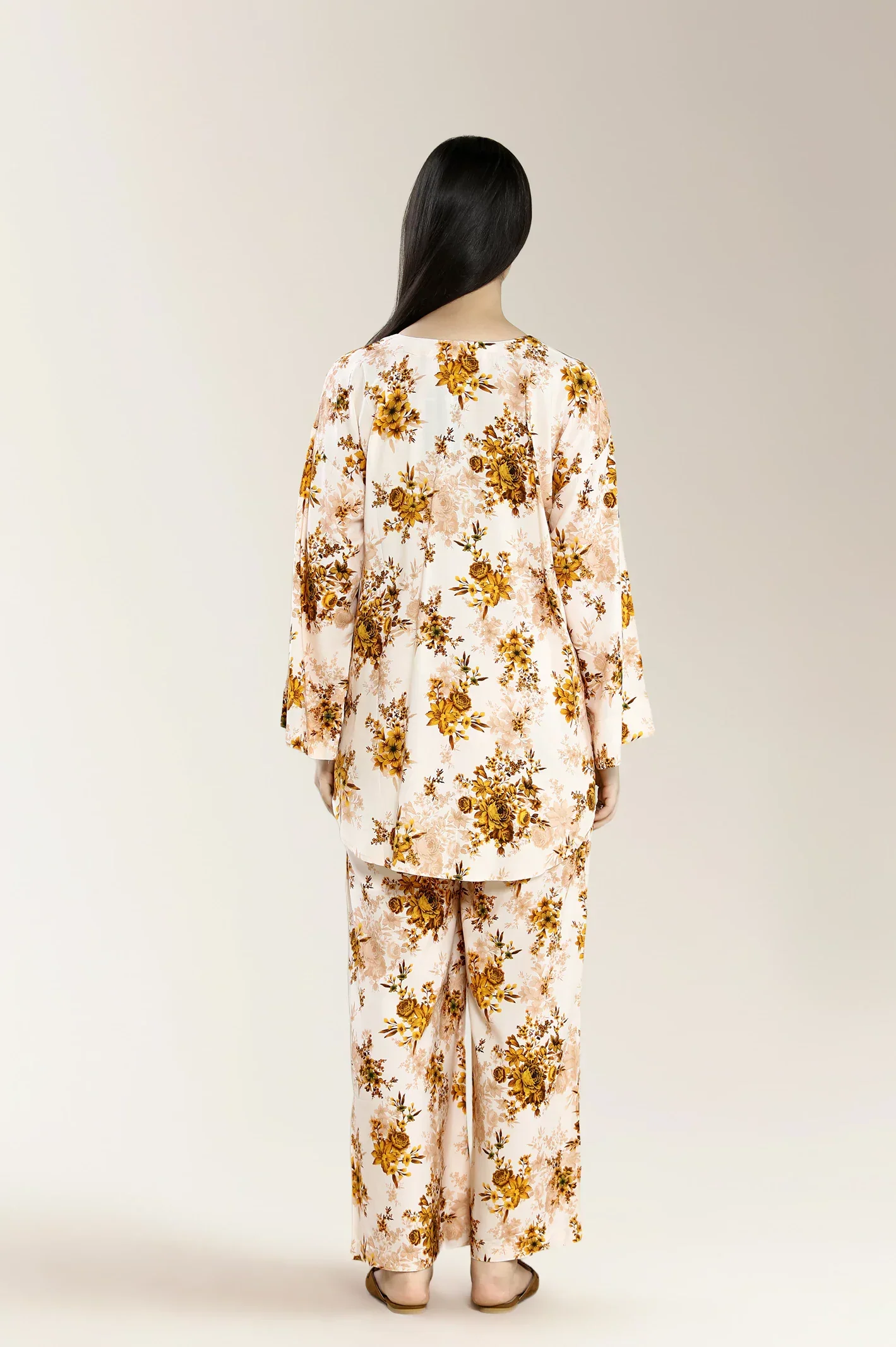 Basic Printed Viscose Linen-Light Peach 2PC - Image 2