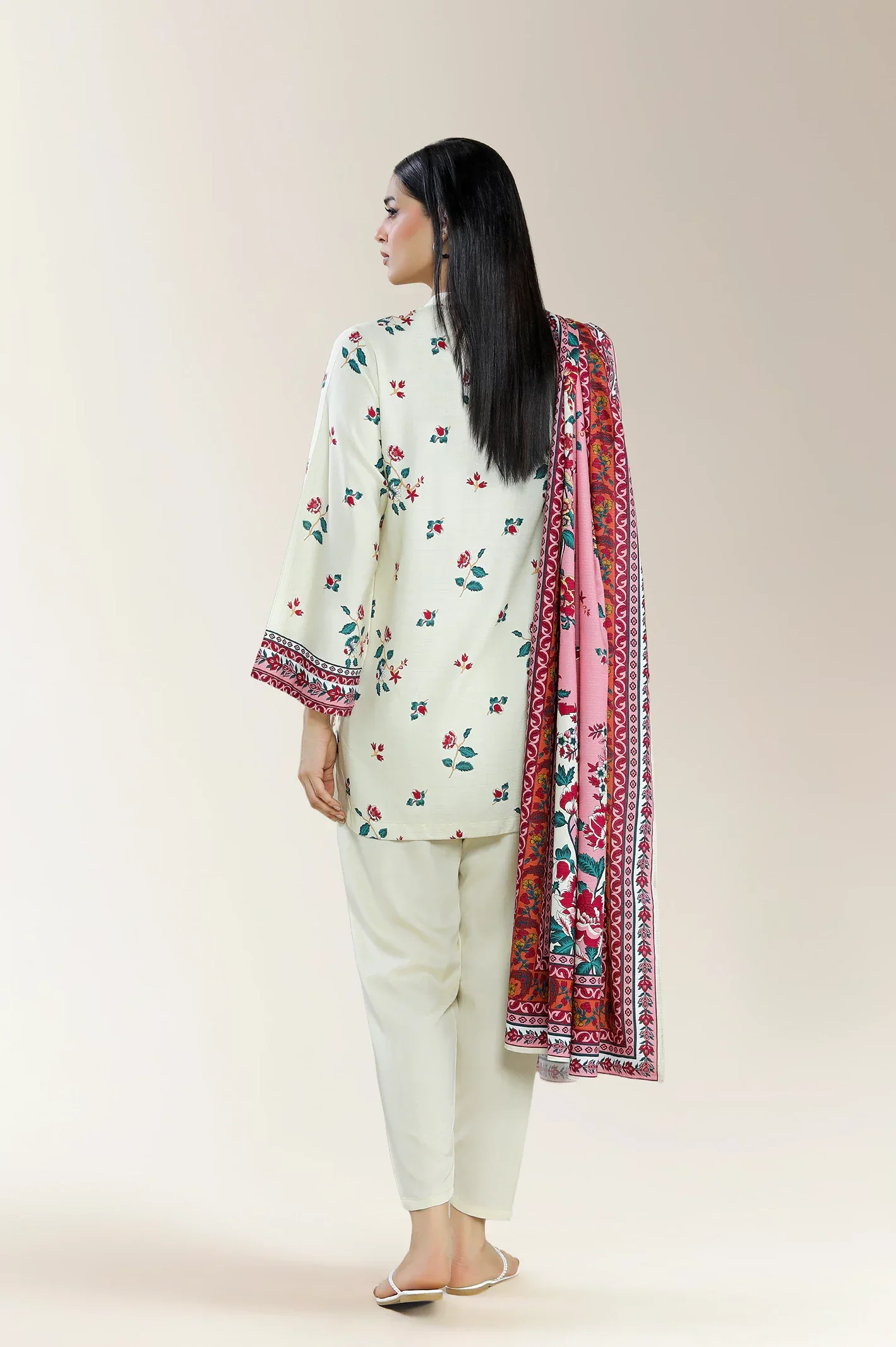 Printed Viscose Cream 3Pc - Image 2
