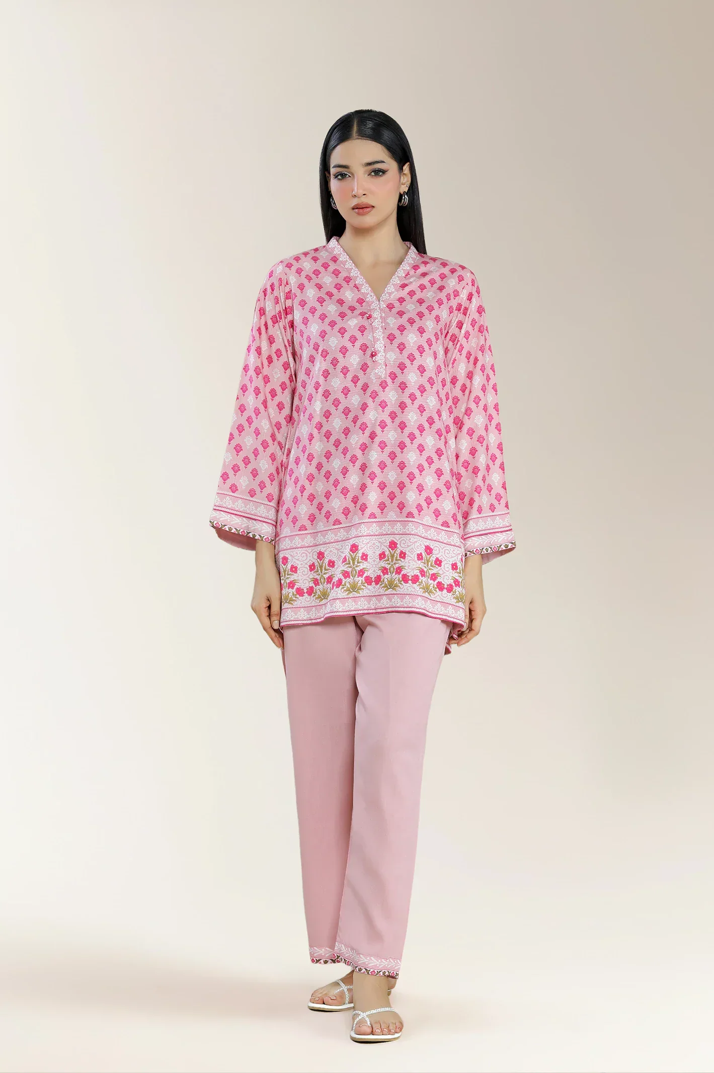 Printed Viscose Pink 2PC