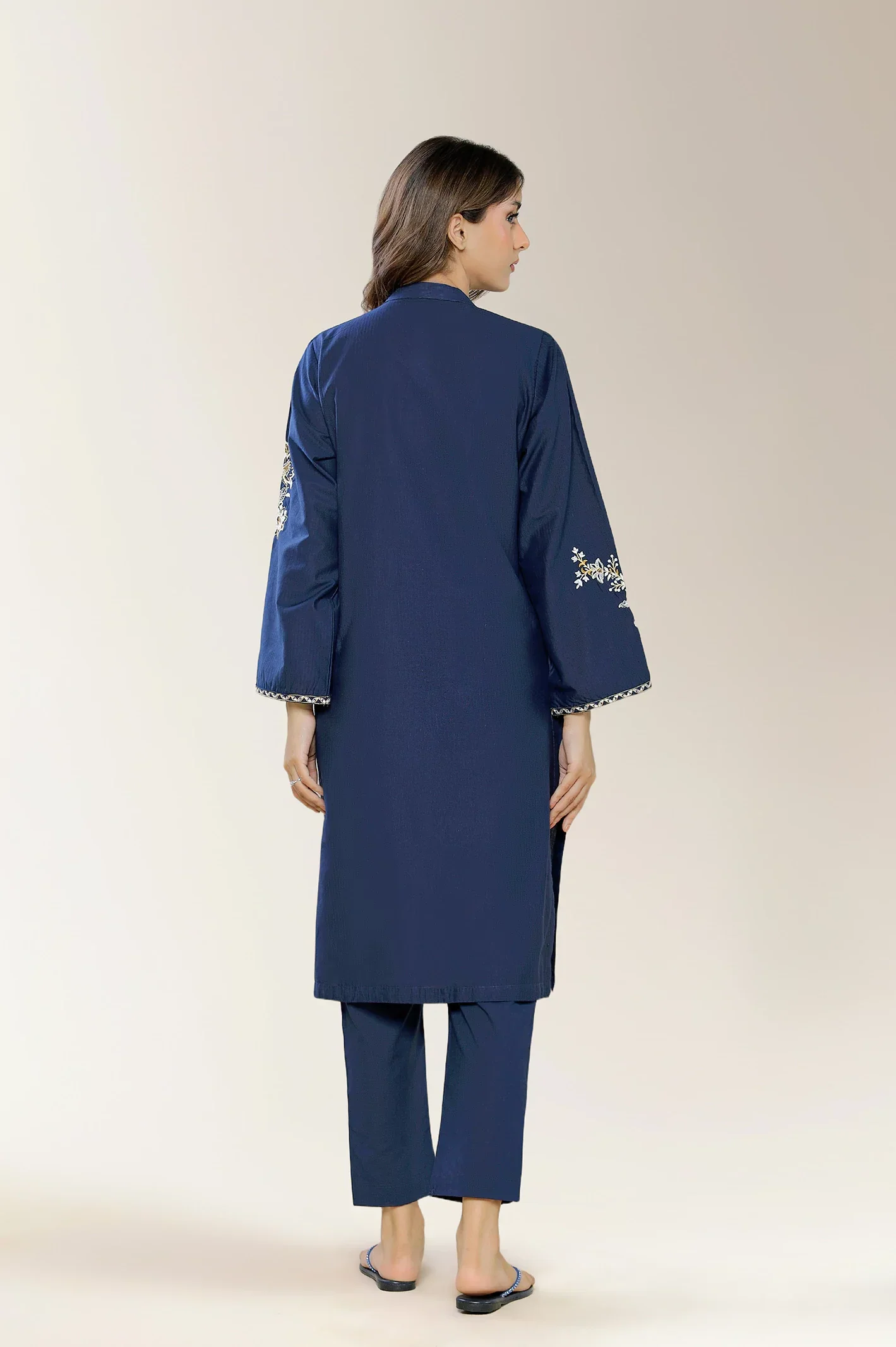 Embroidered Cotton Navy 2PC - Image 3