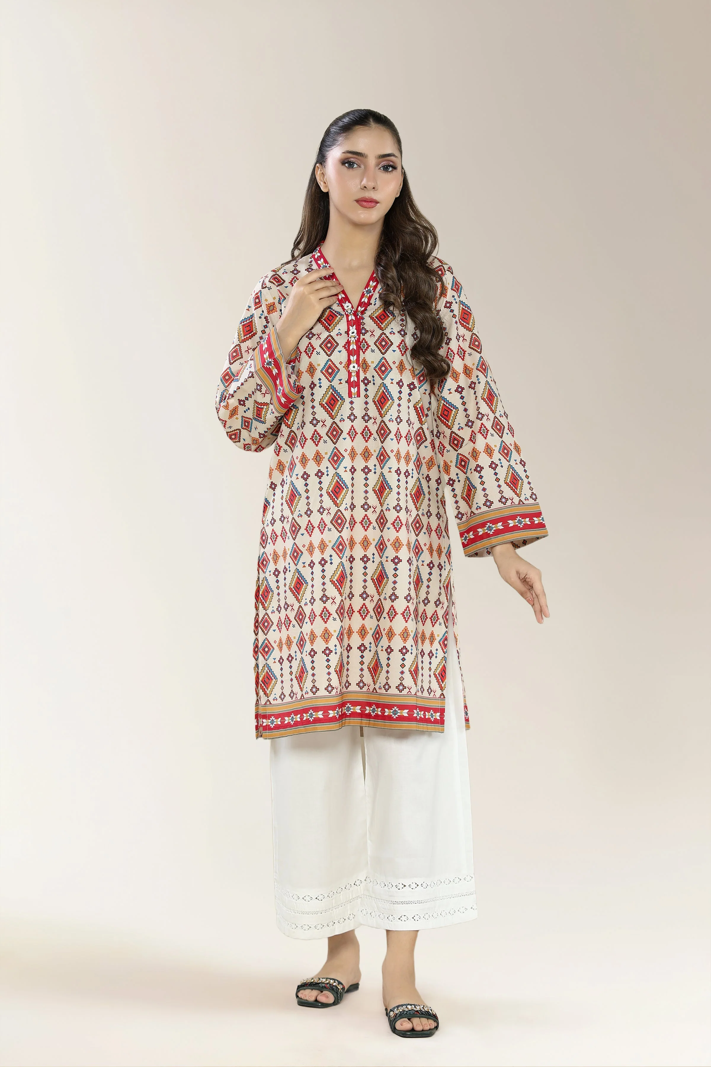 Printed Cambric Ivory Kurti