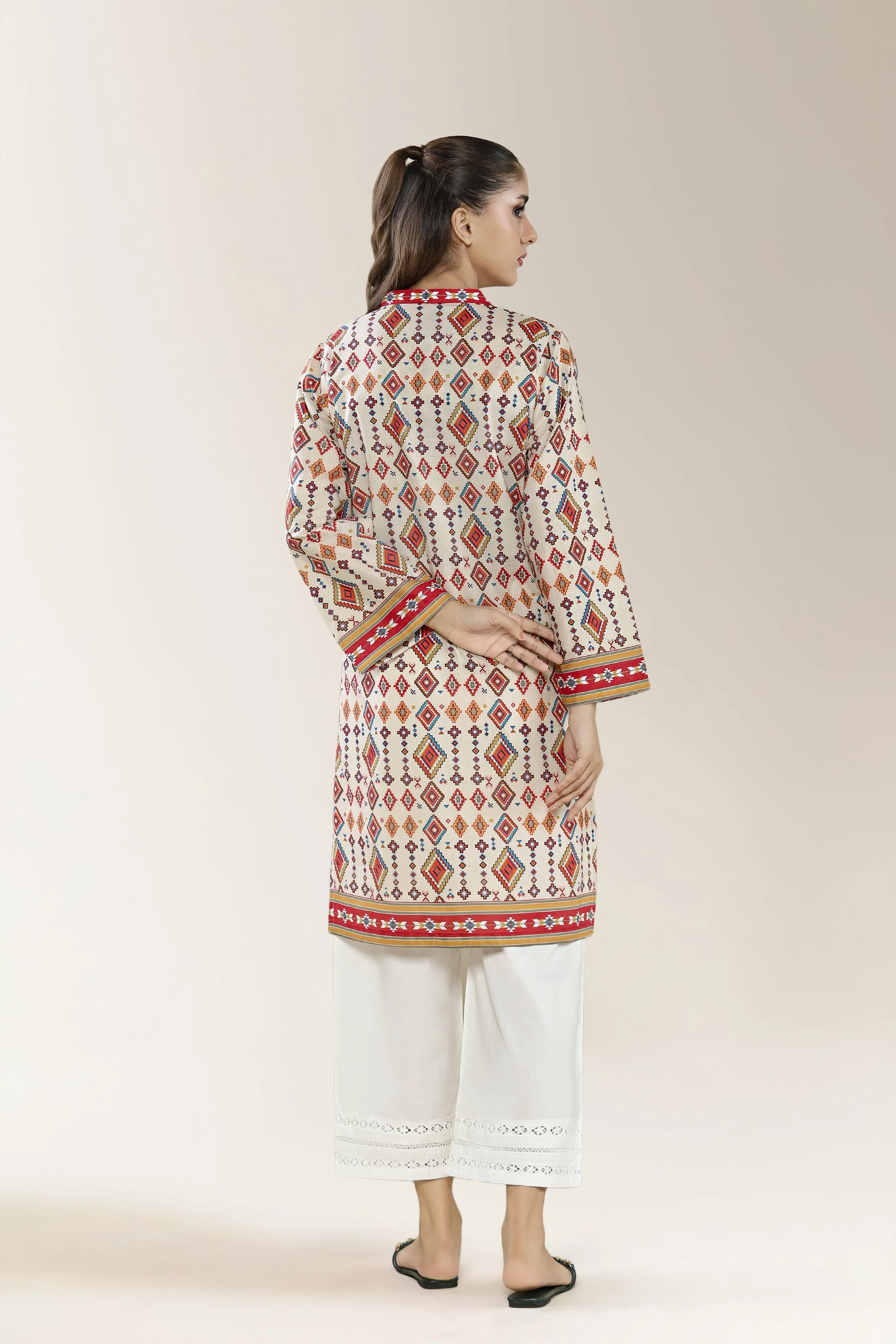 Printed Cambric Ivory Kurti - Image 2