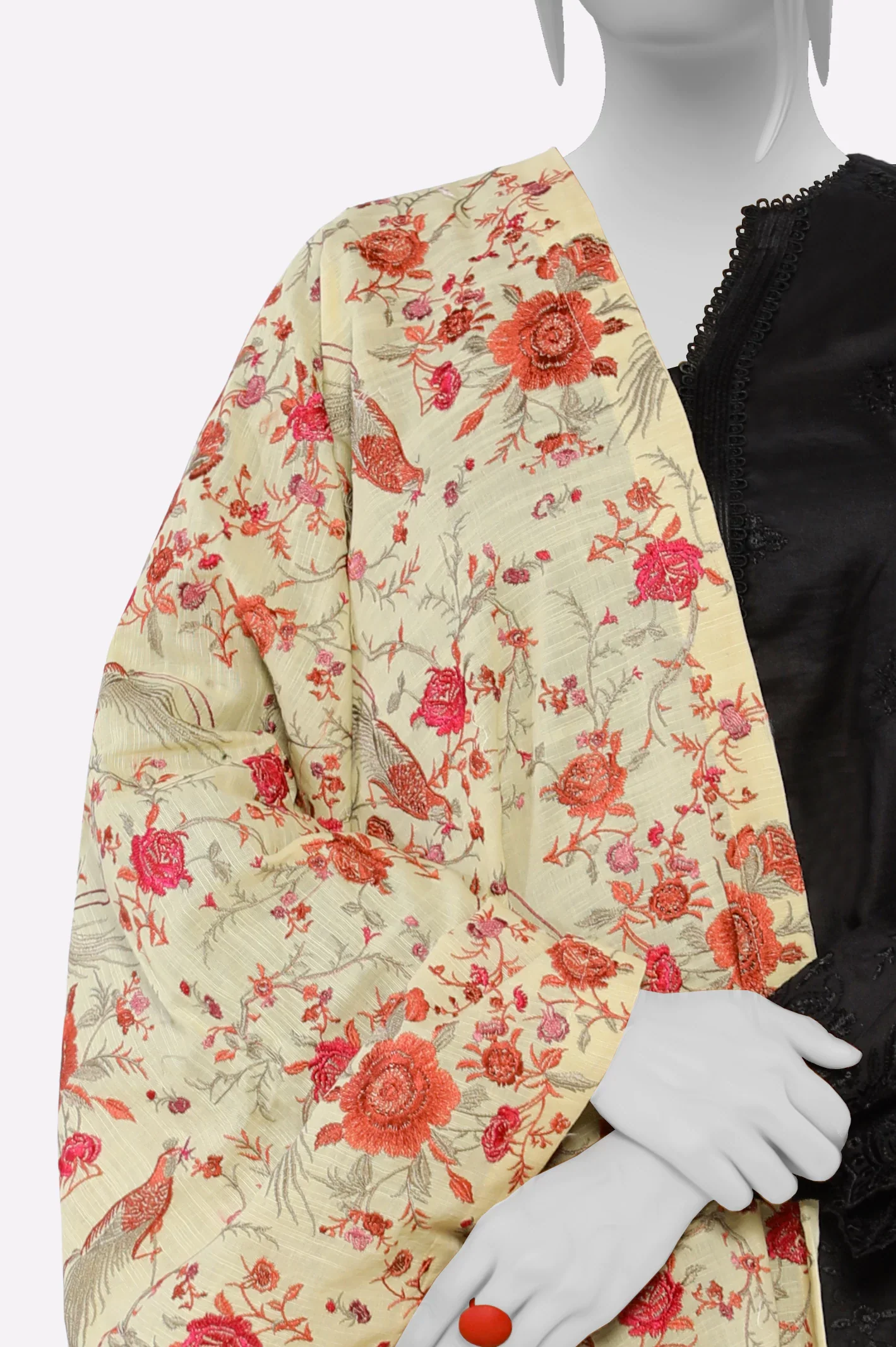 Cream Embroidered Shawl - Image 2
