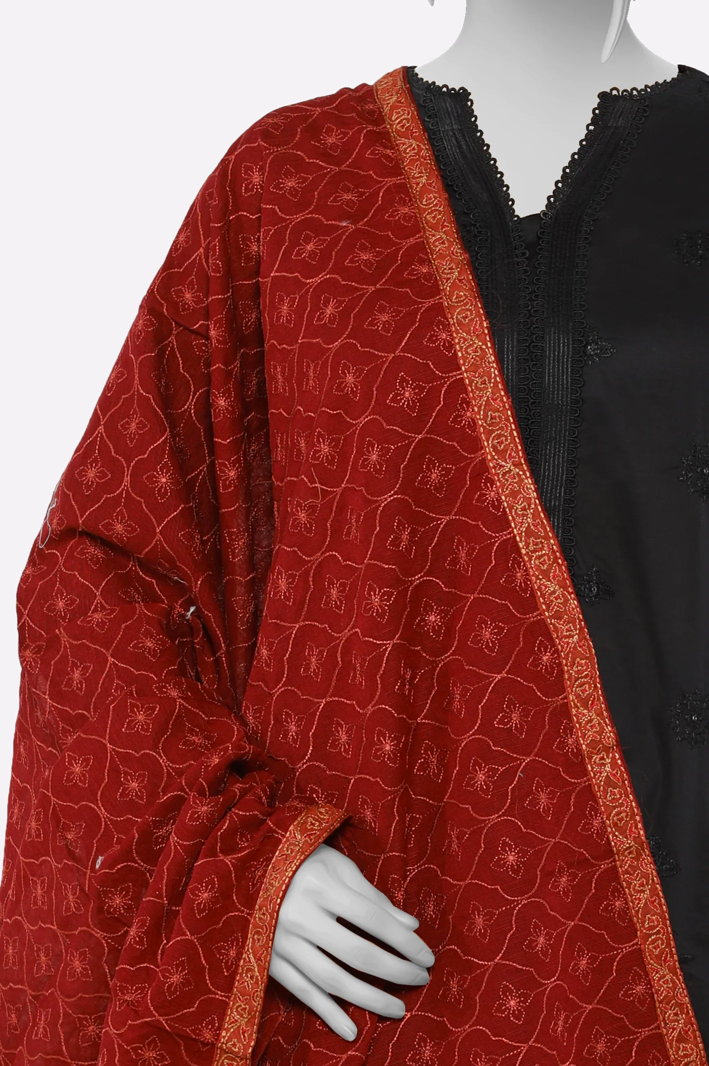 Maroon Embroidered Ladies Shawl - Image 2