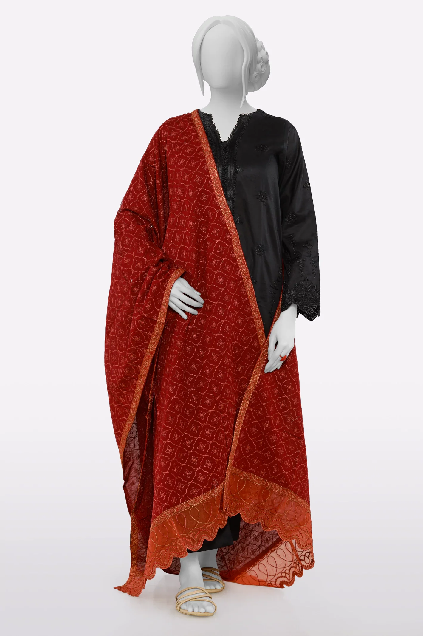 Maroon Embroidered Ladies Shawl - Image 3