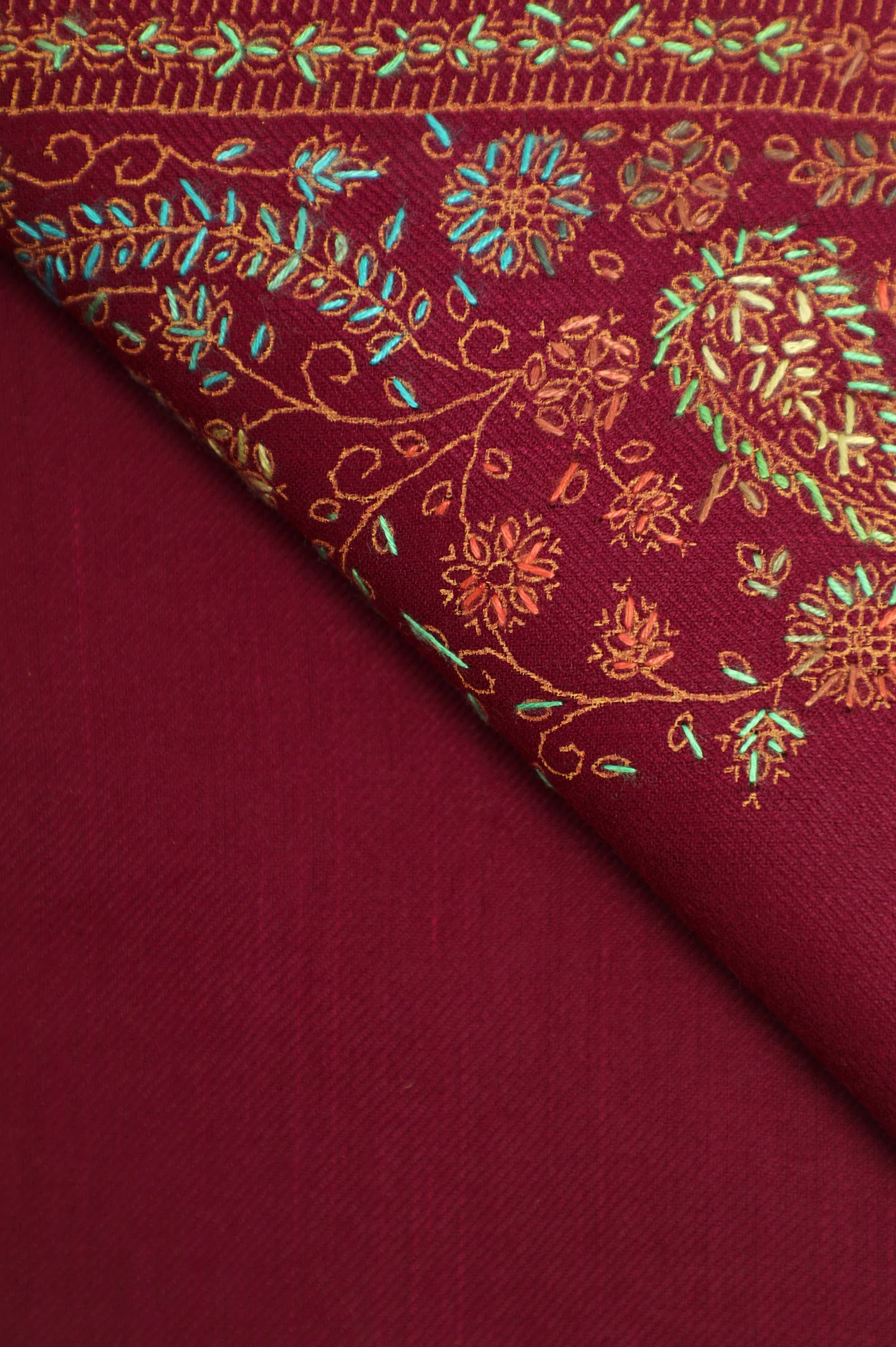 Hand Embroidered Shawl-Dark Pink - Image 2