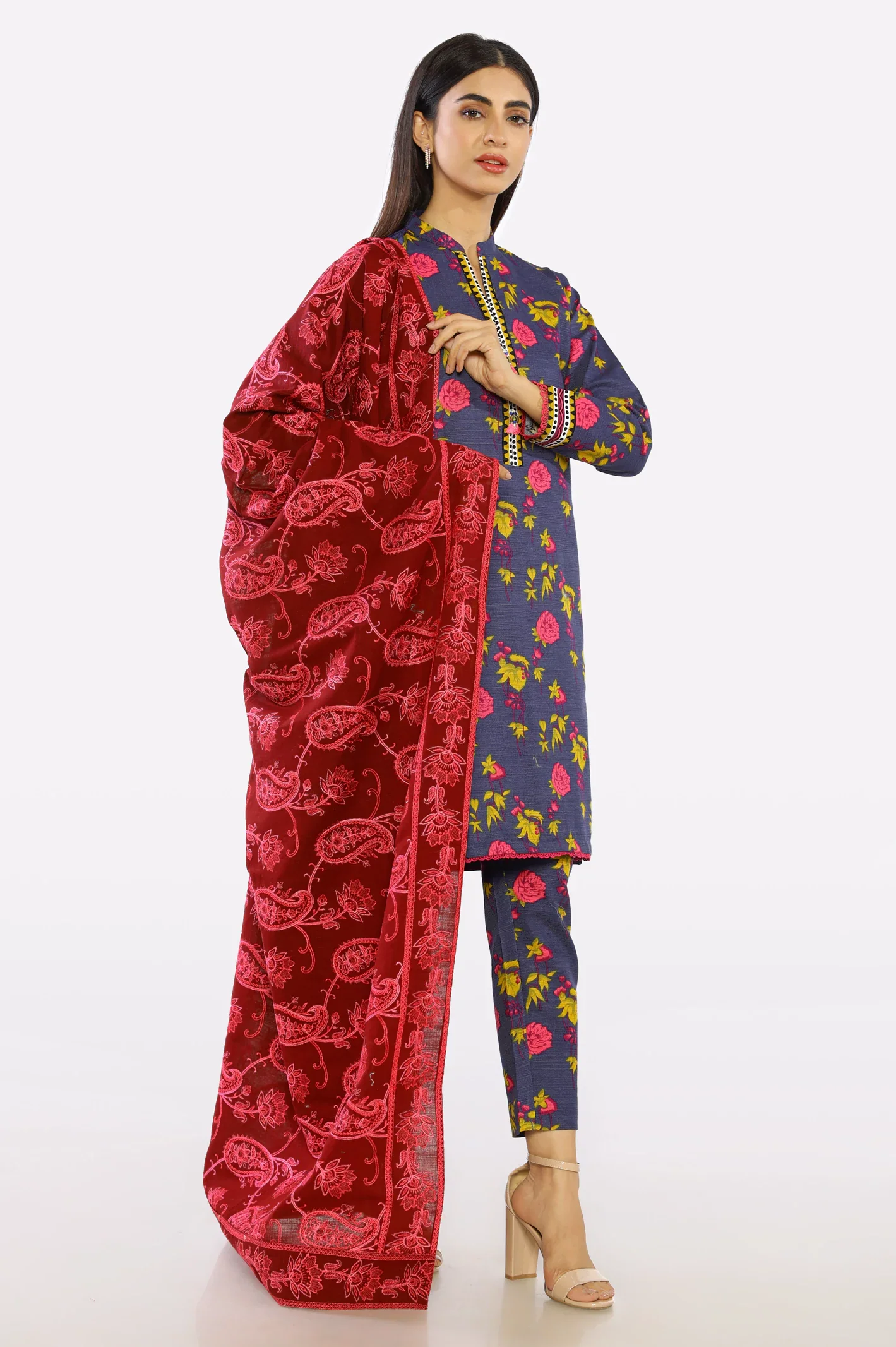 Maroon Embroidered Ladies Shawl - Image 3
