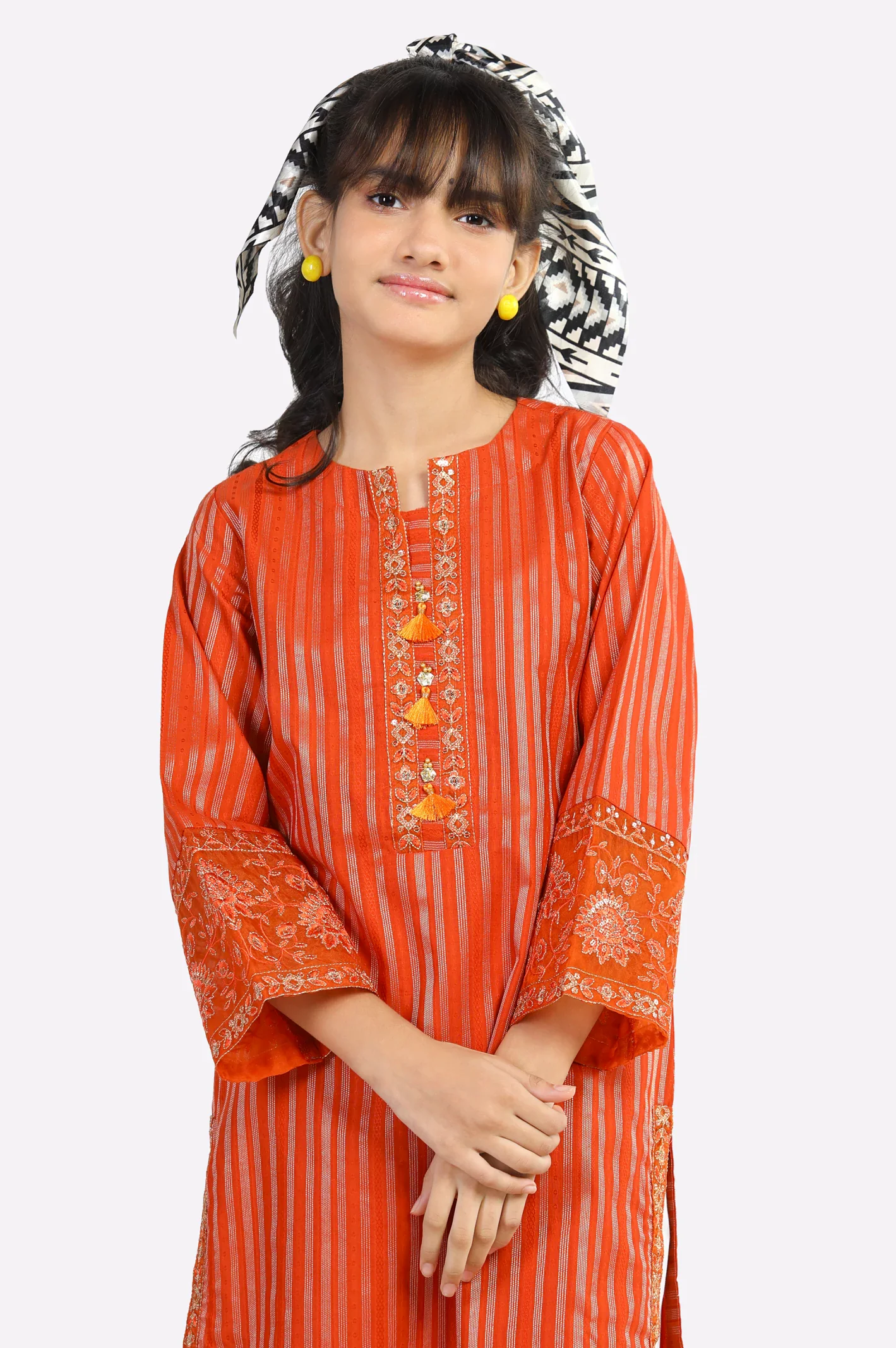 Orange Embroidered Teens Kurti - Image 2